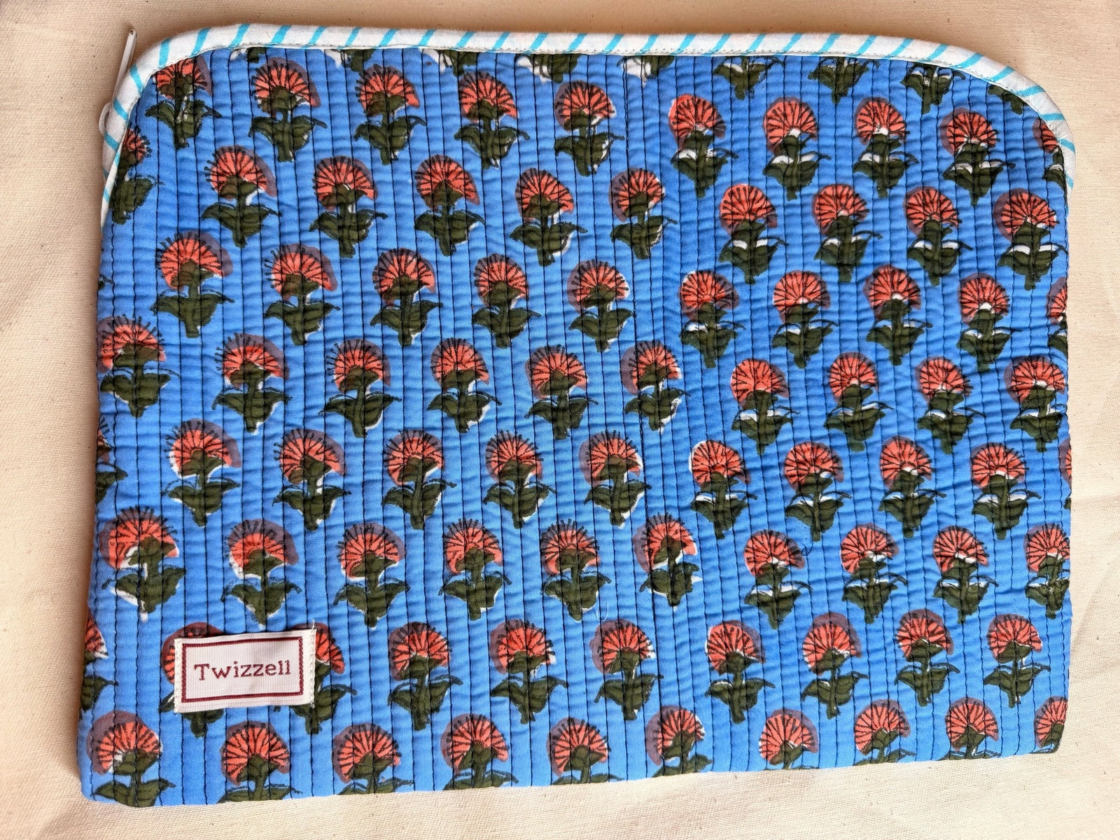 Indian Block Print Laptop Pouch - Blue