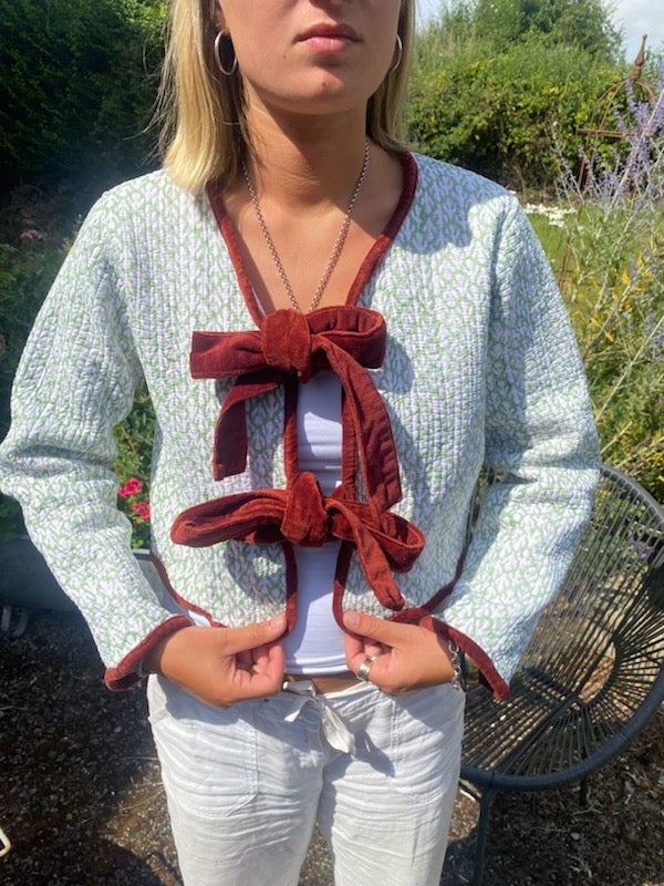 Reversible Jacket - Green/Green Stripe with maroon velvet trim