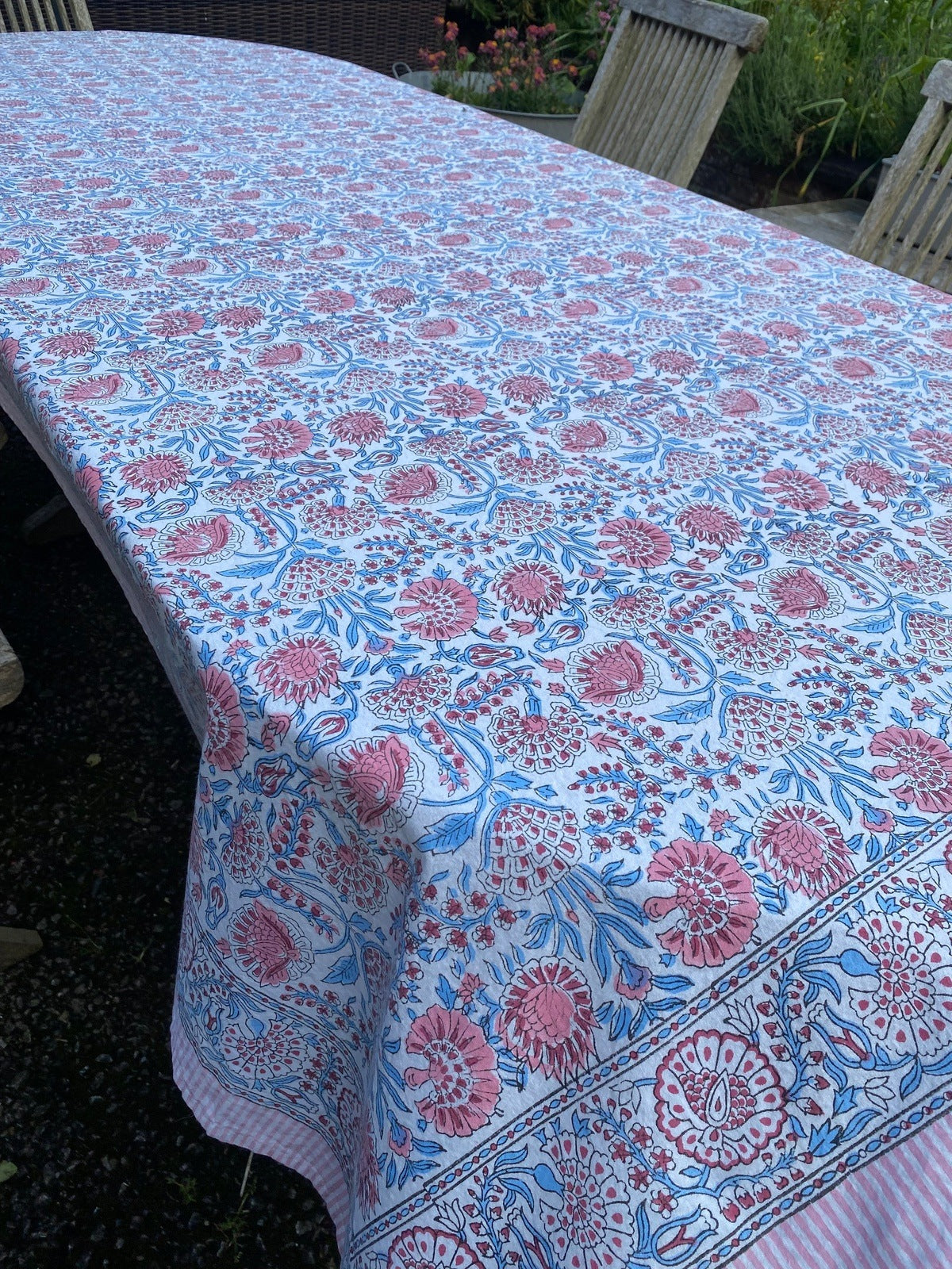 Indian Block Print Tablecloth - Blue and Pink