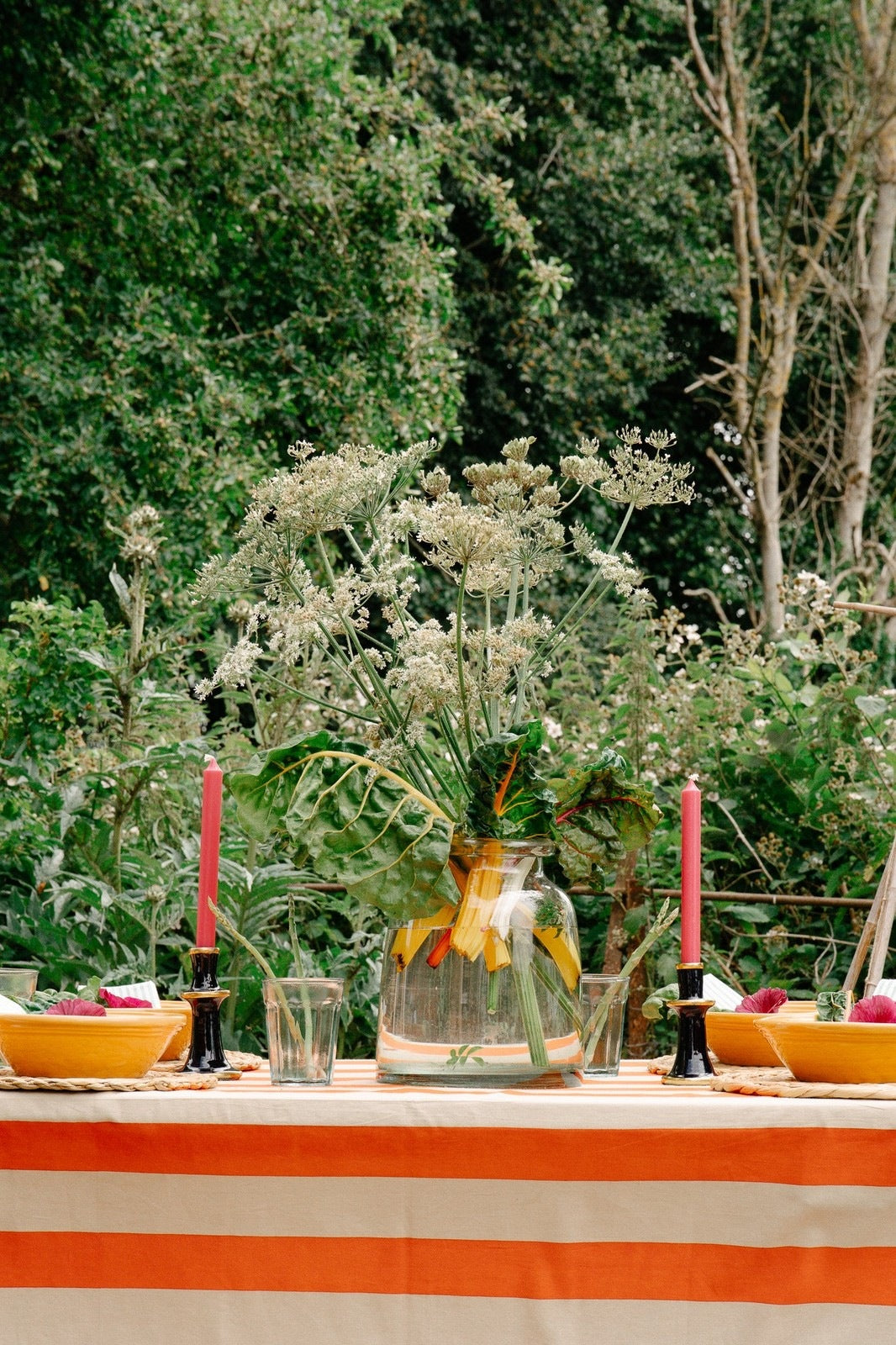 Orange and Beige Stripe Tablecloth
