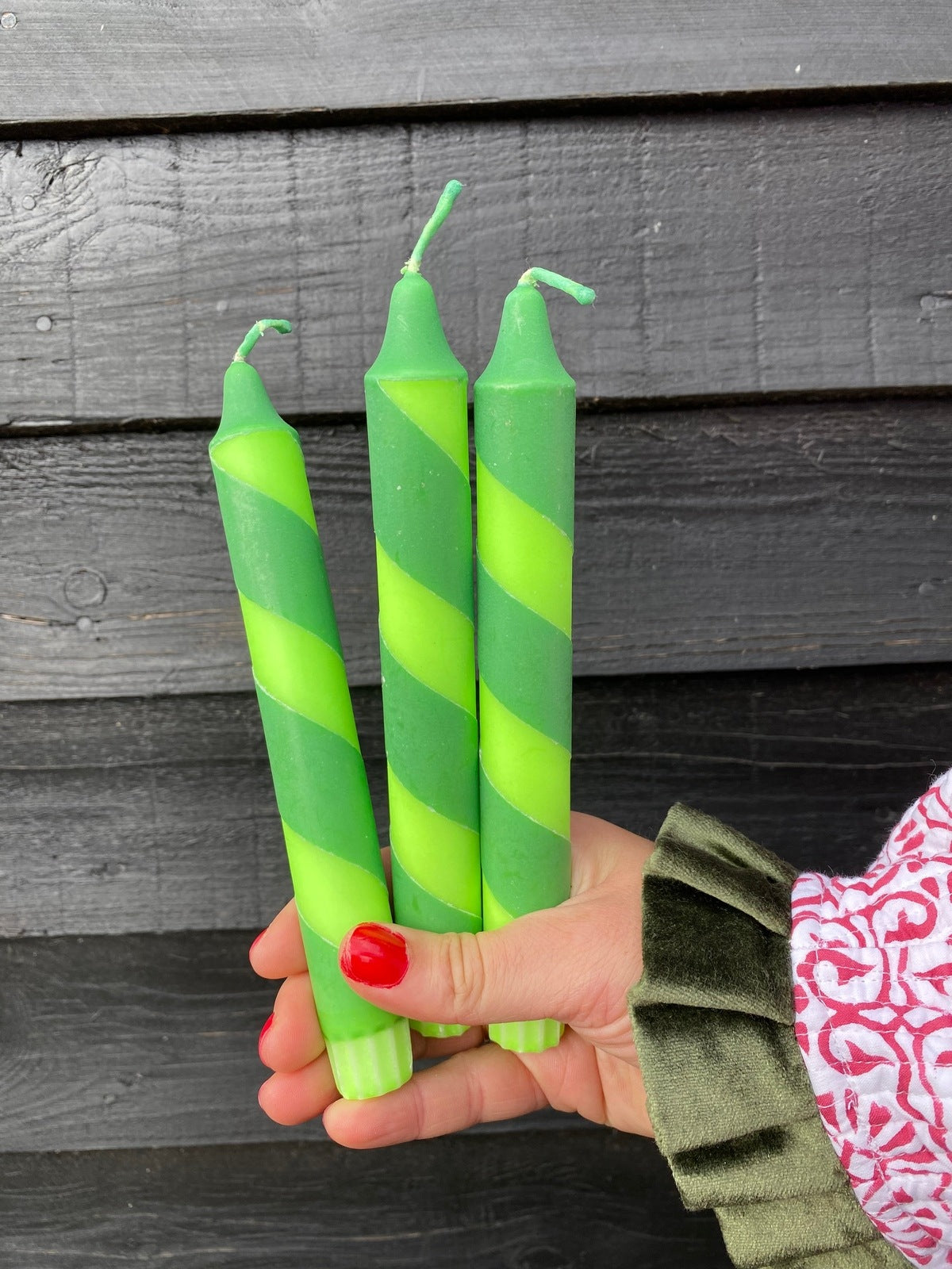 Neon Green and Dark Green Helter Skelter Candle