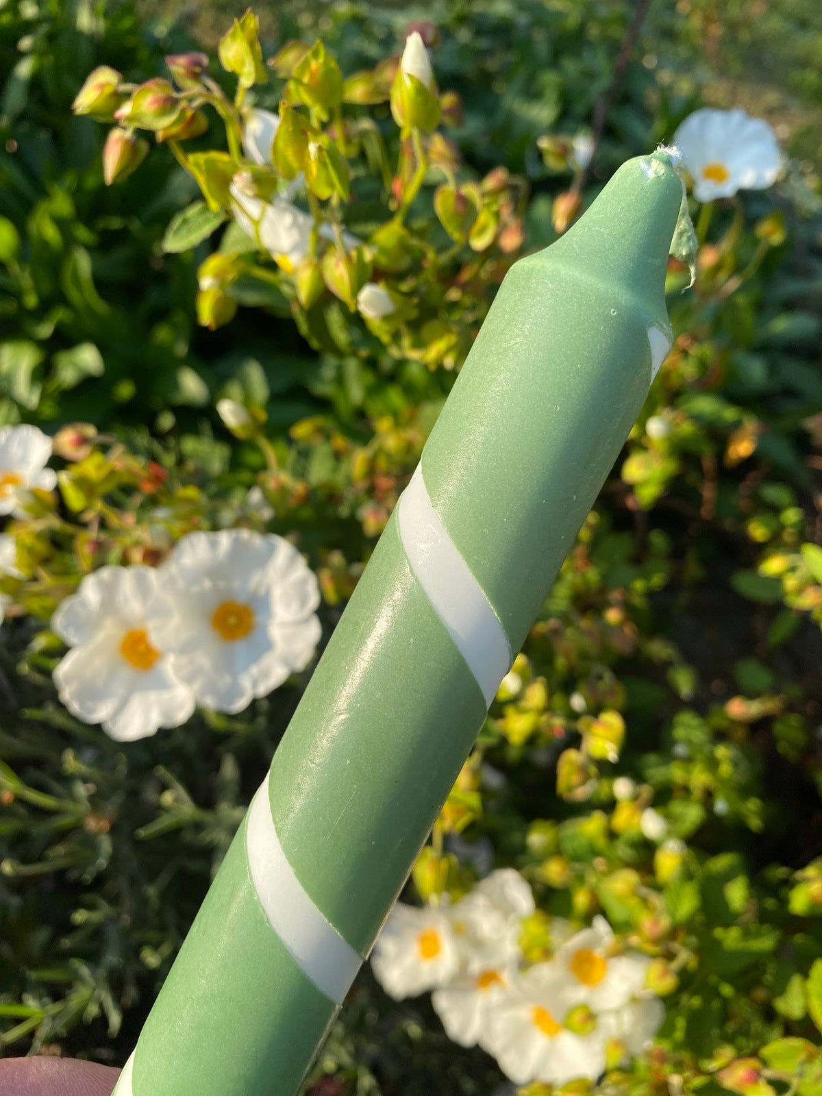 Green and White Spiral Candle