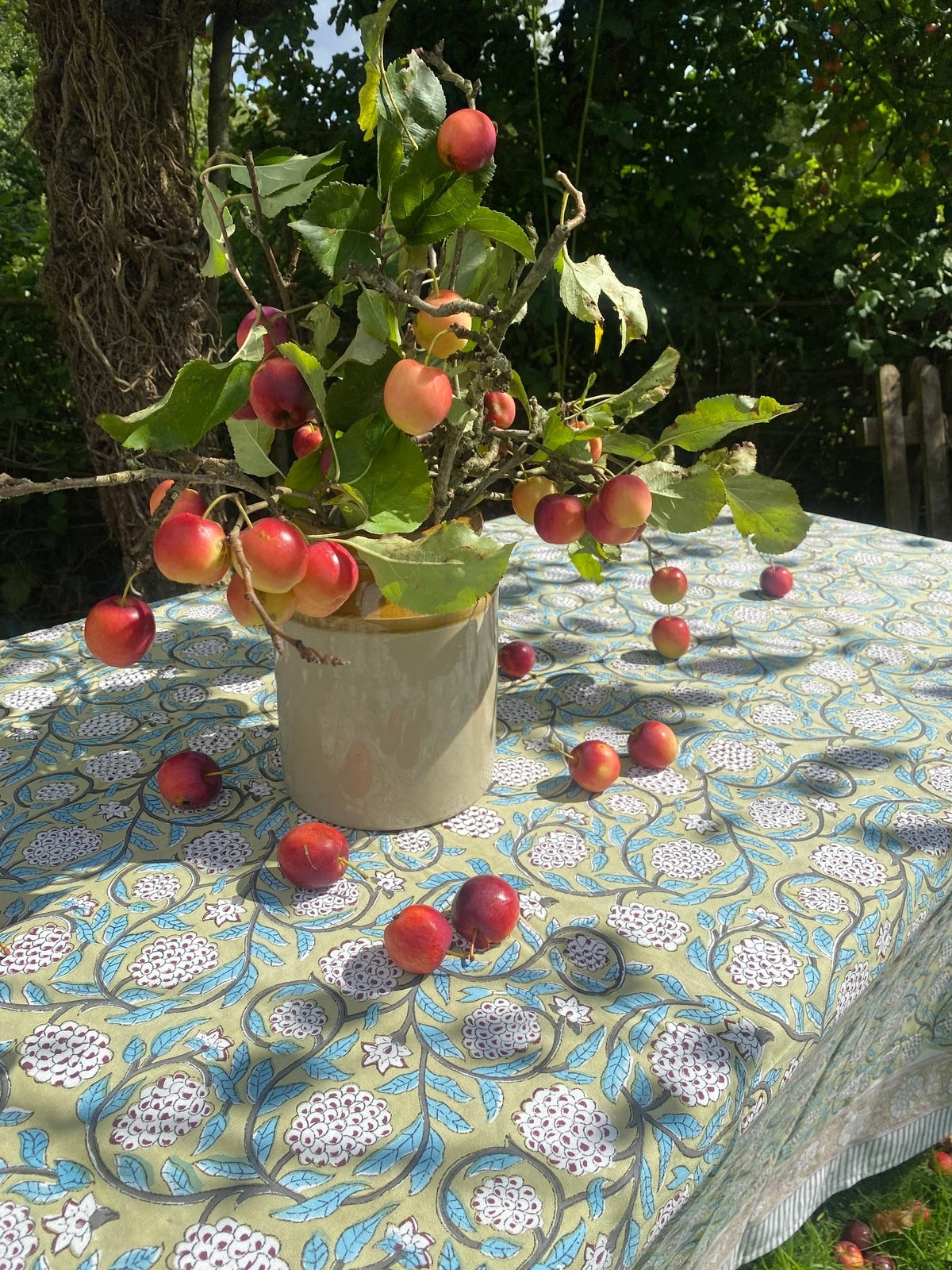 Olive and Turquoise Floral Tablecloth