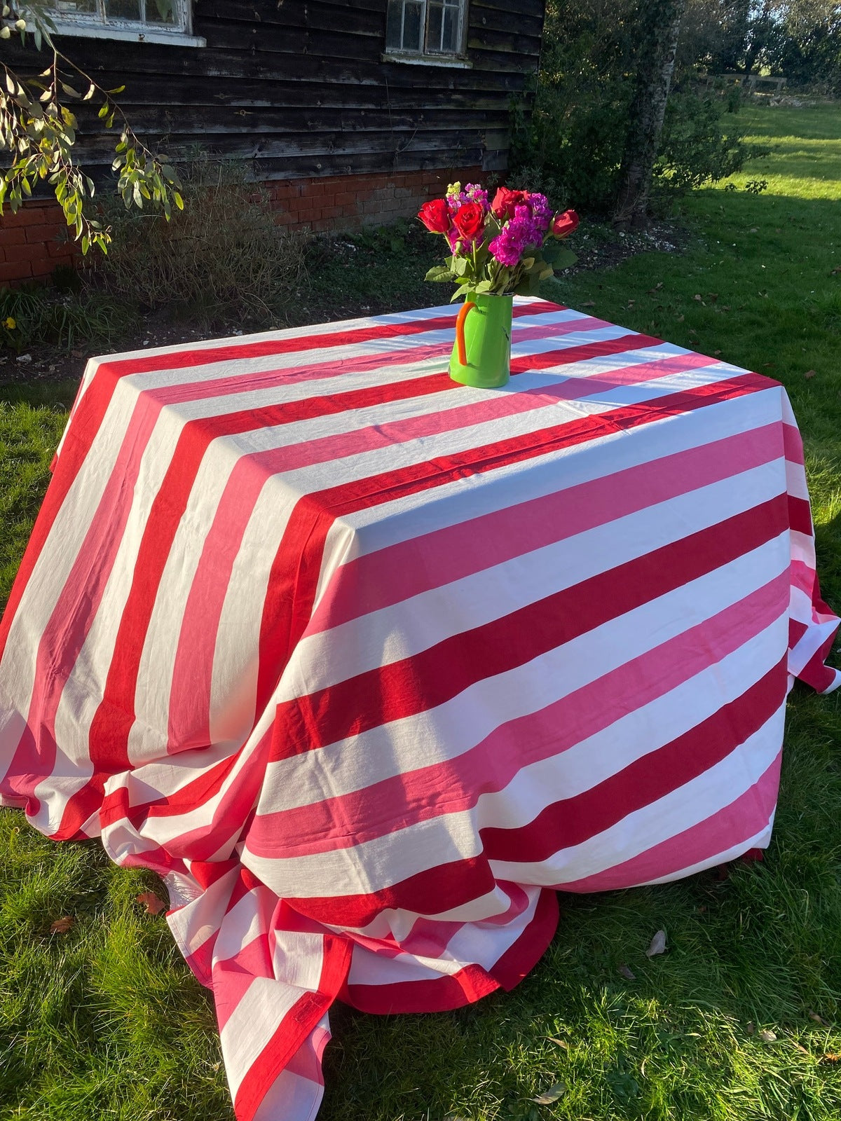 Indian Block Print Tablecloth - Red, Pink and White