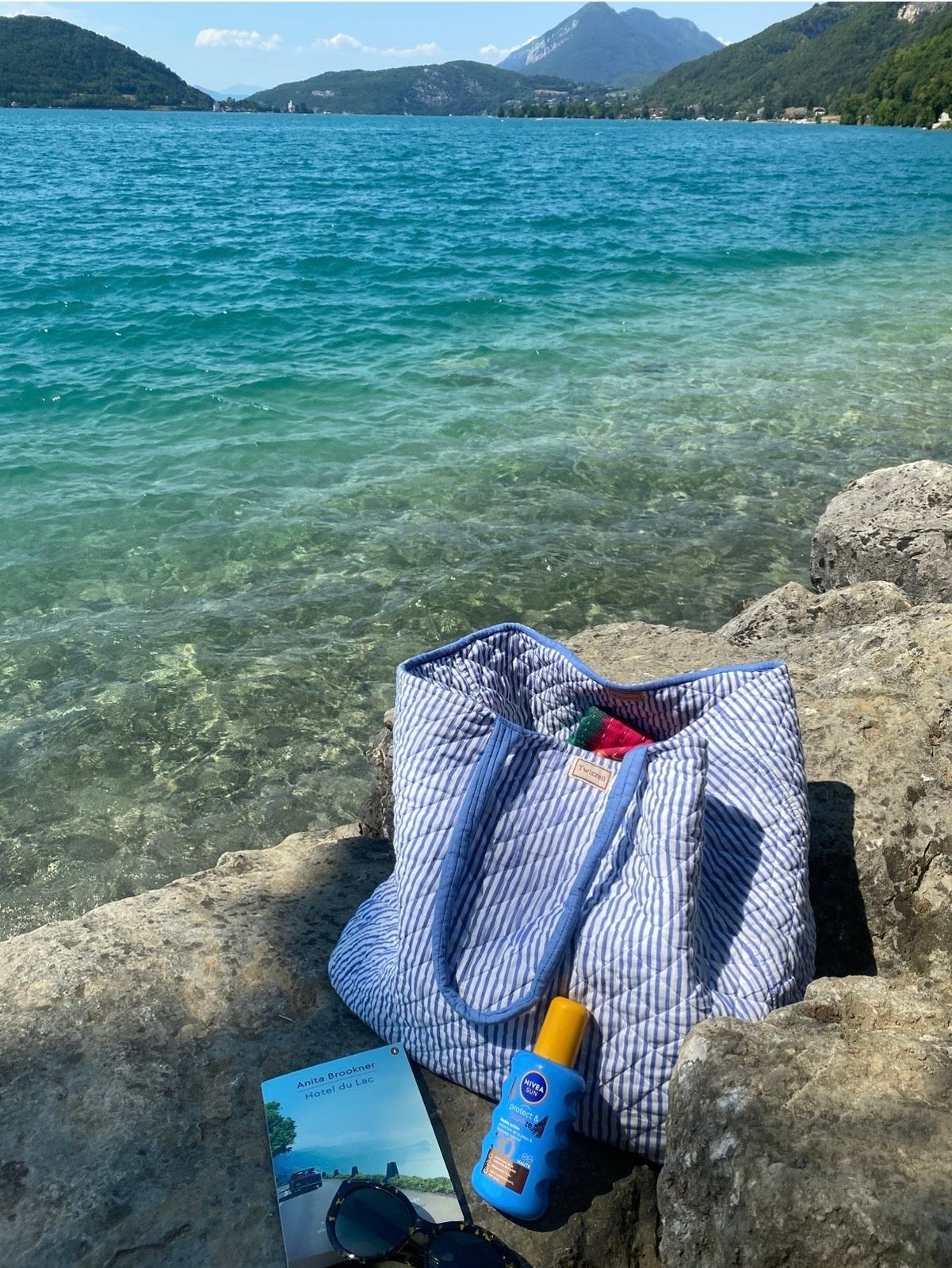 Santorini Basket Bag - Blue and White Stripe