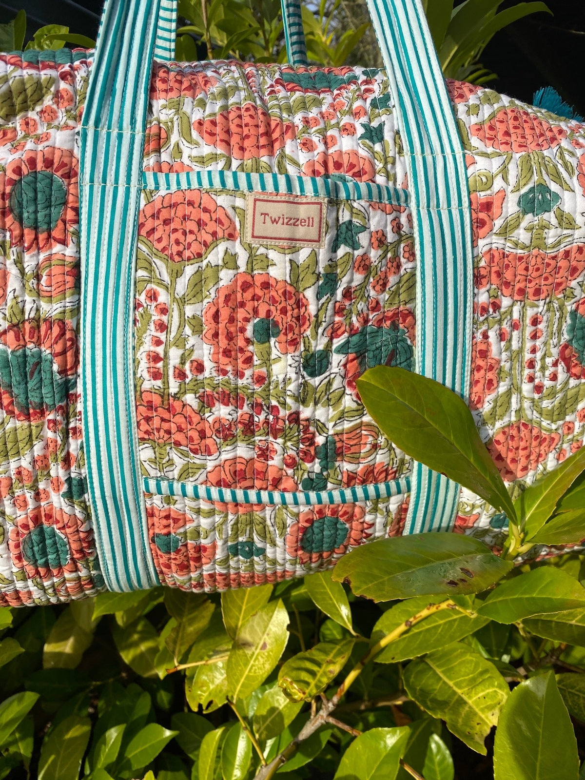 Indian Block Print Weekend Bag - Apricot