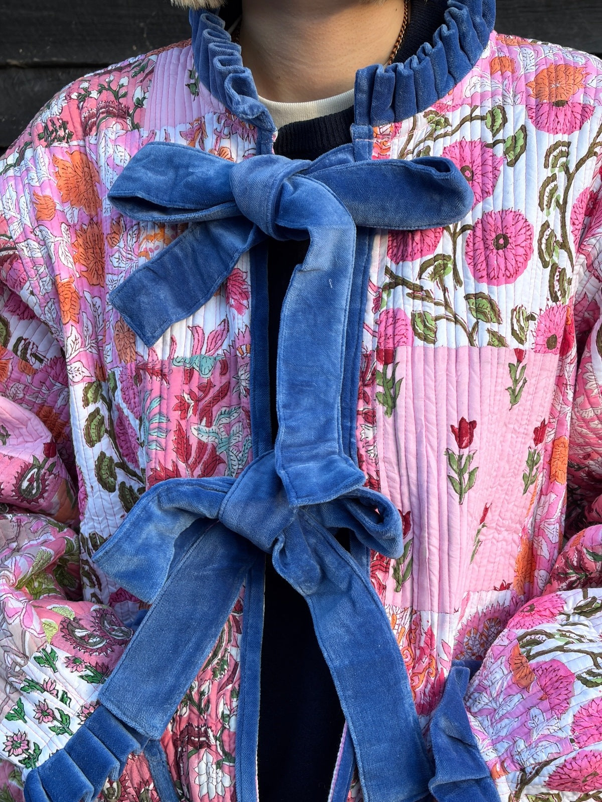Reversible Jacket - Patchwork with Pink Stripe