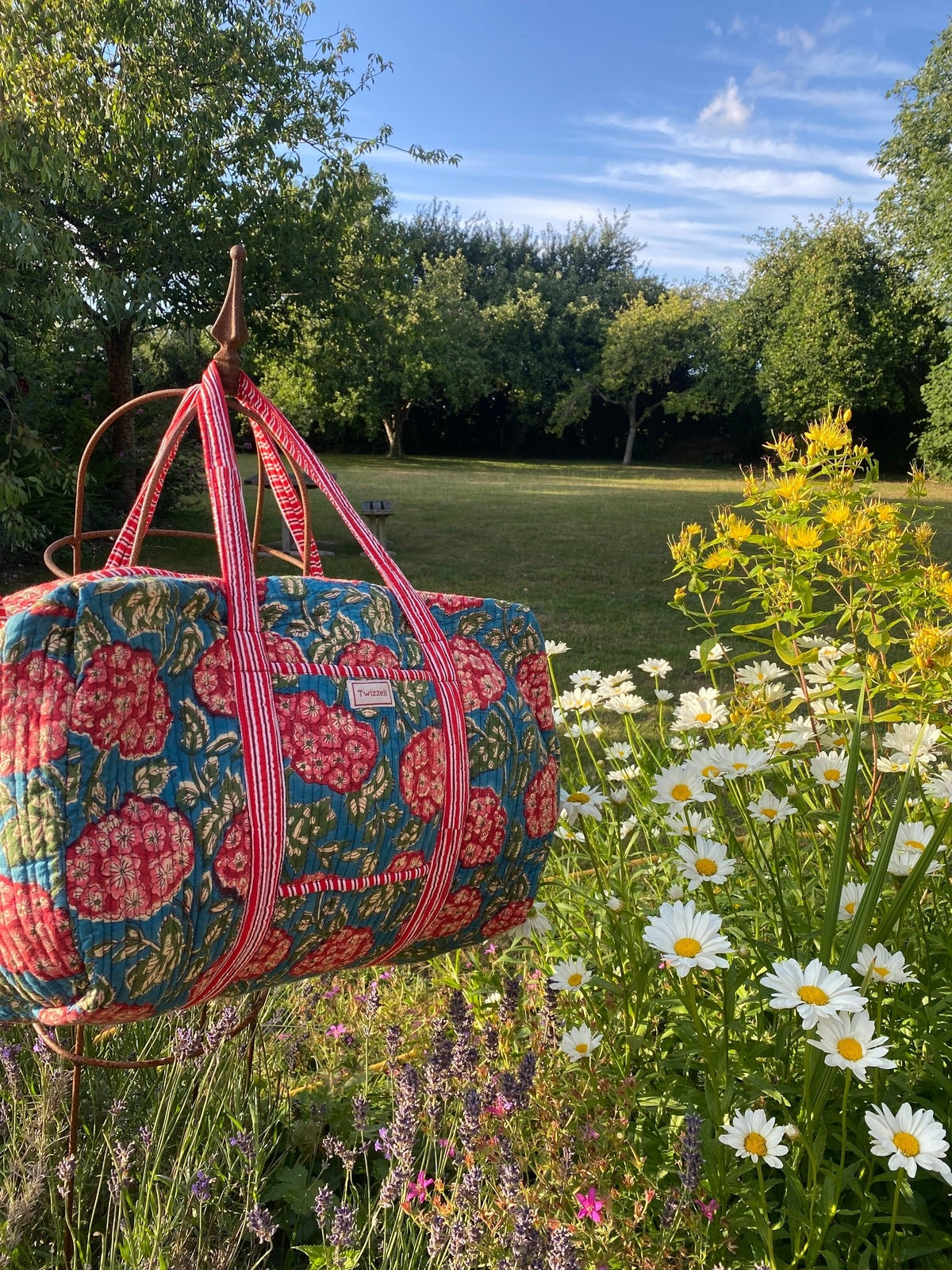 Indian Block Print Weekend Bag - Hydrangea