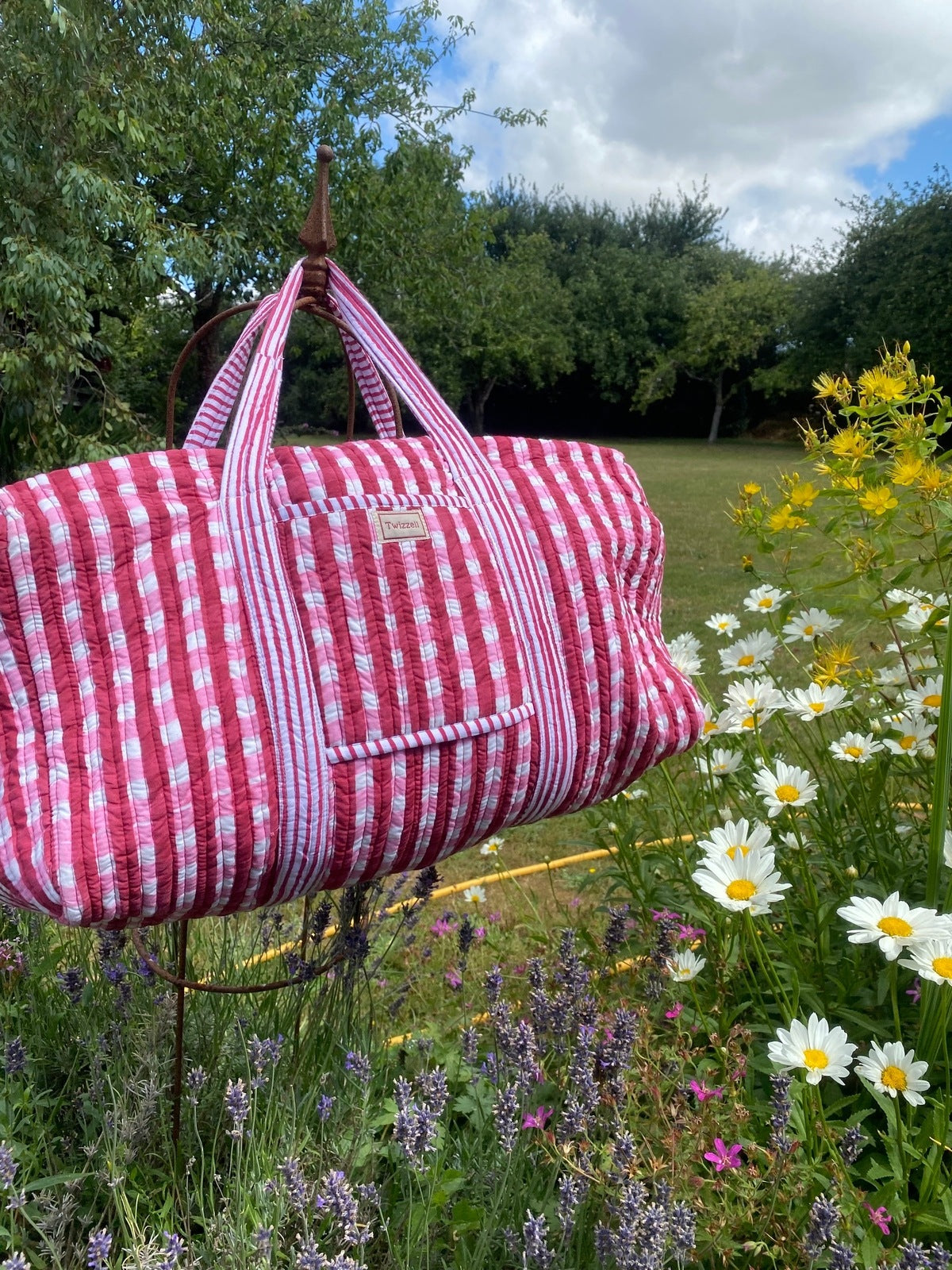 Indian Block Print Weekend Bag - Red and Pink Gingham
