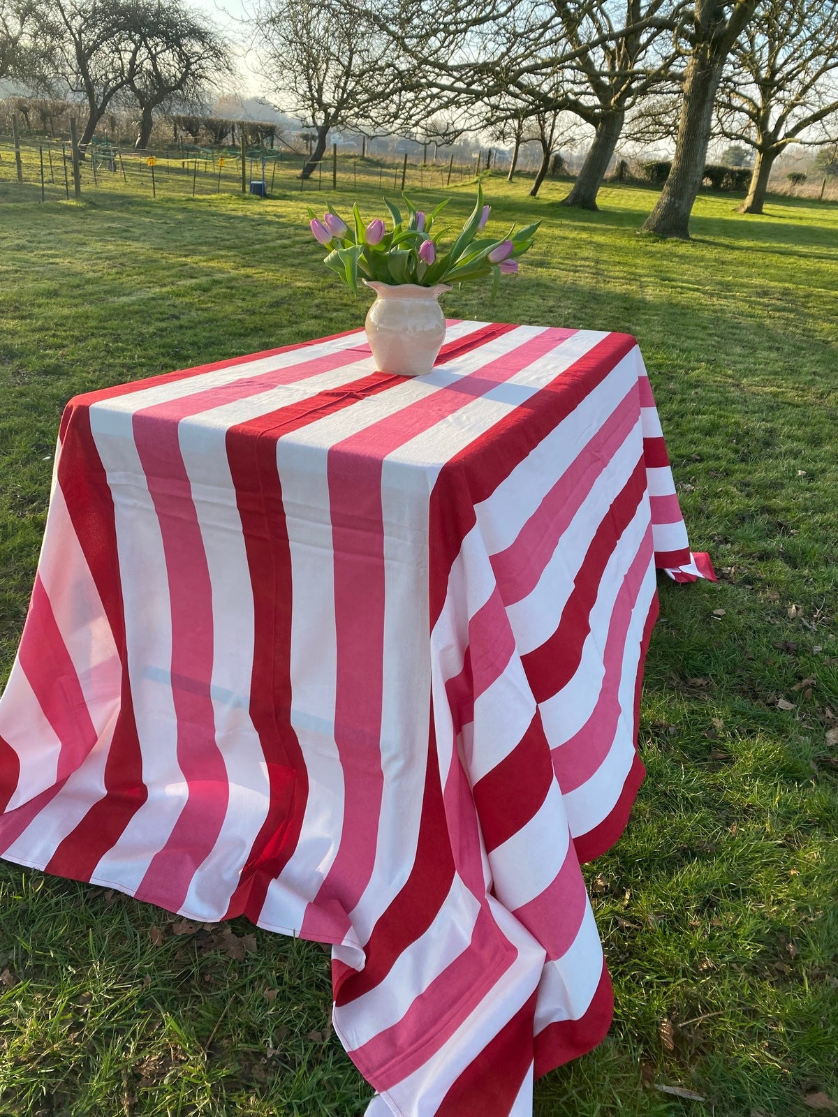 Indian Block Print Tablecloth - Red, Pink and White