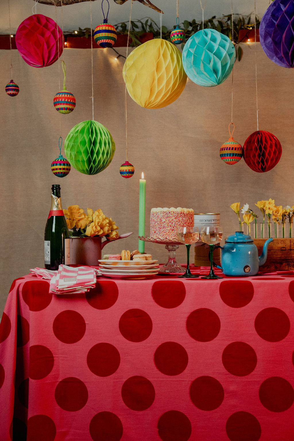 Pink with Red Spot Tablecloth