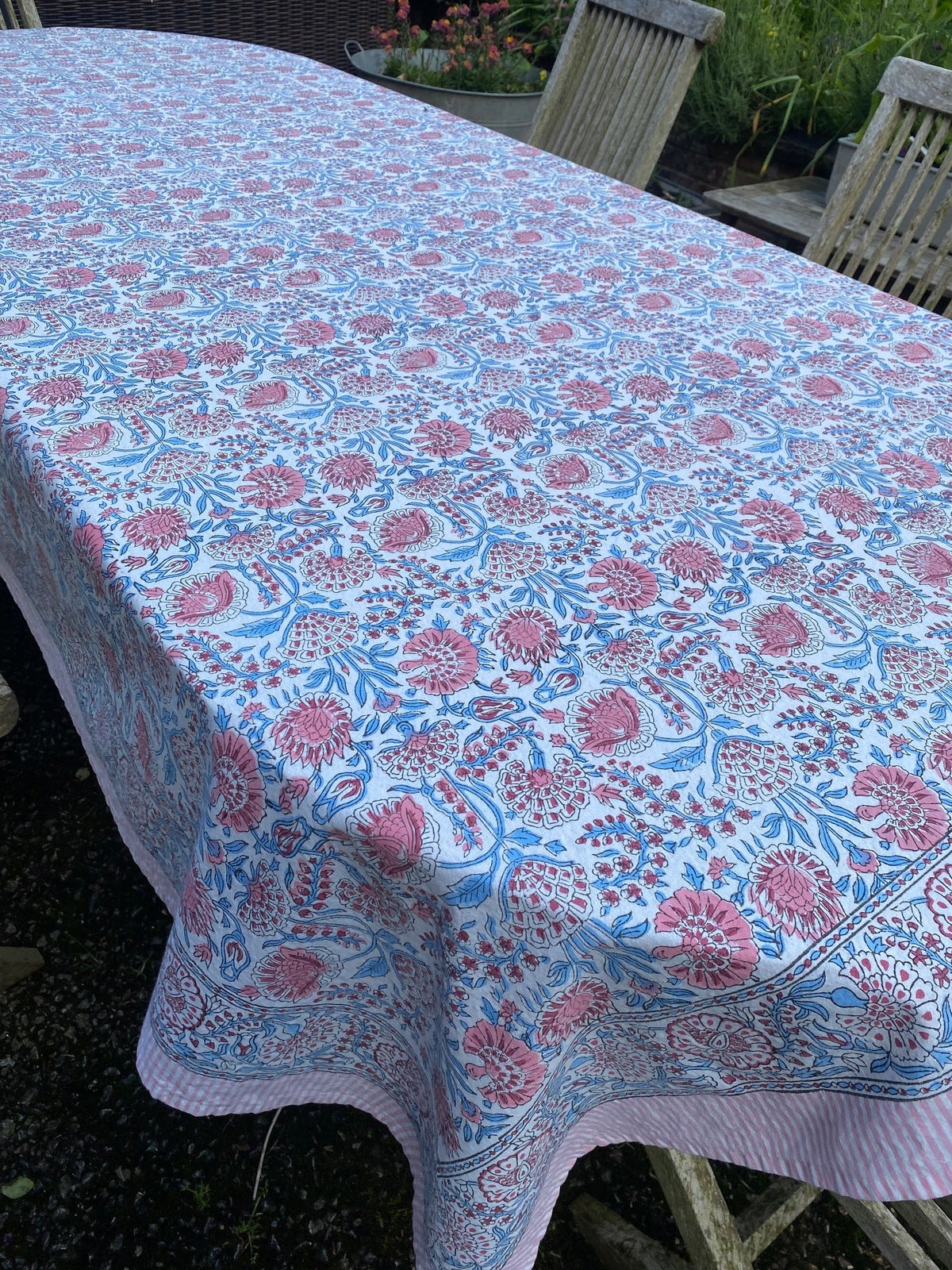 Indian Block Print Tablecloth - Blue and Pink