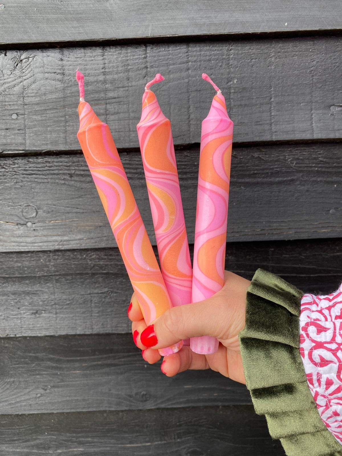 Pink and Orange Marble Candle