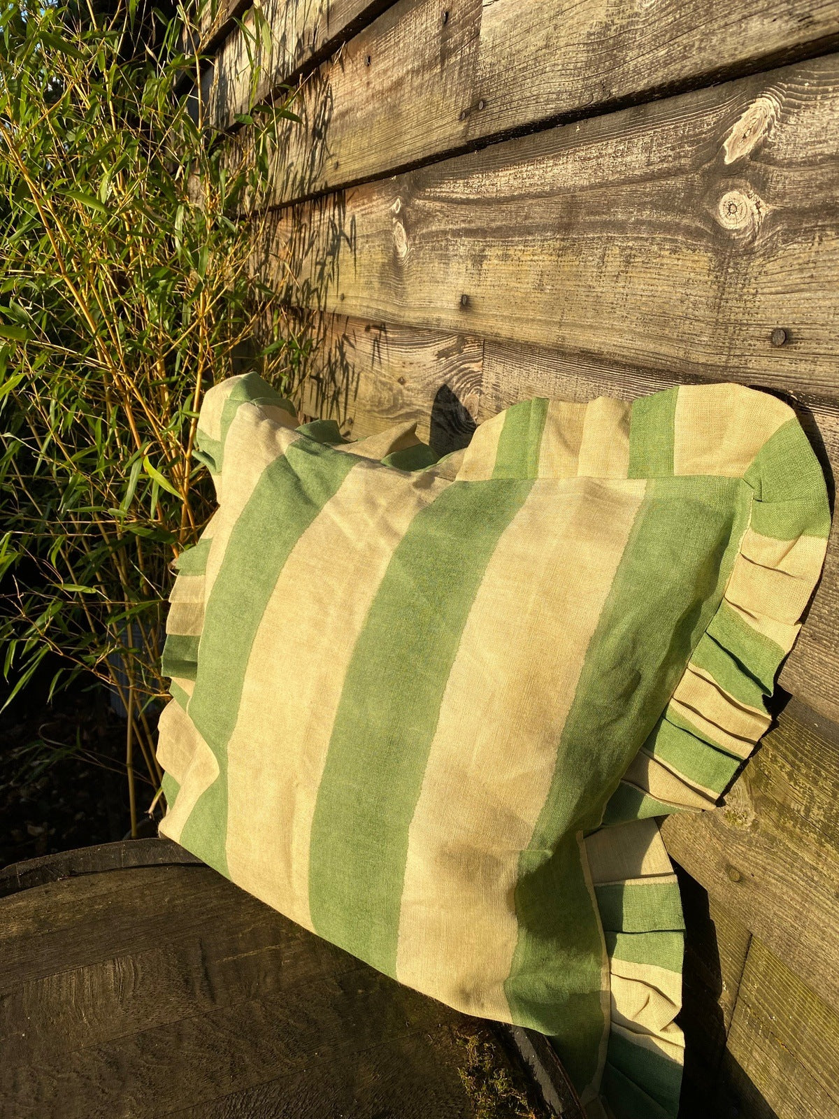 Ruffle Linen Cushion Cover - Green