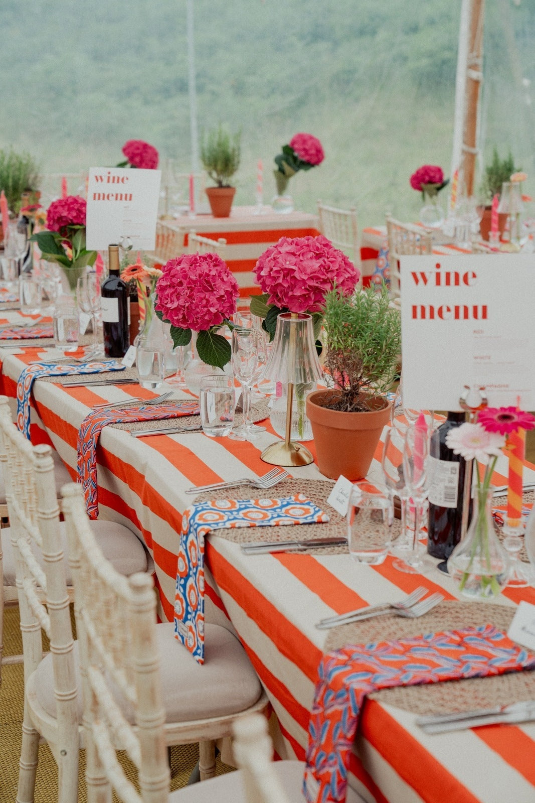 Orange and Beige Stripe Tablecloth