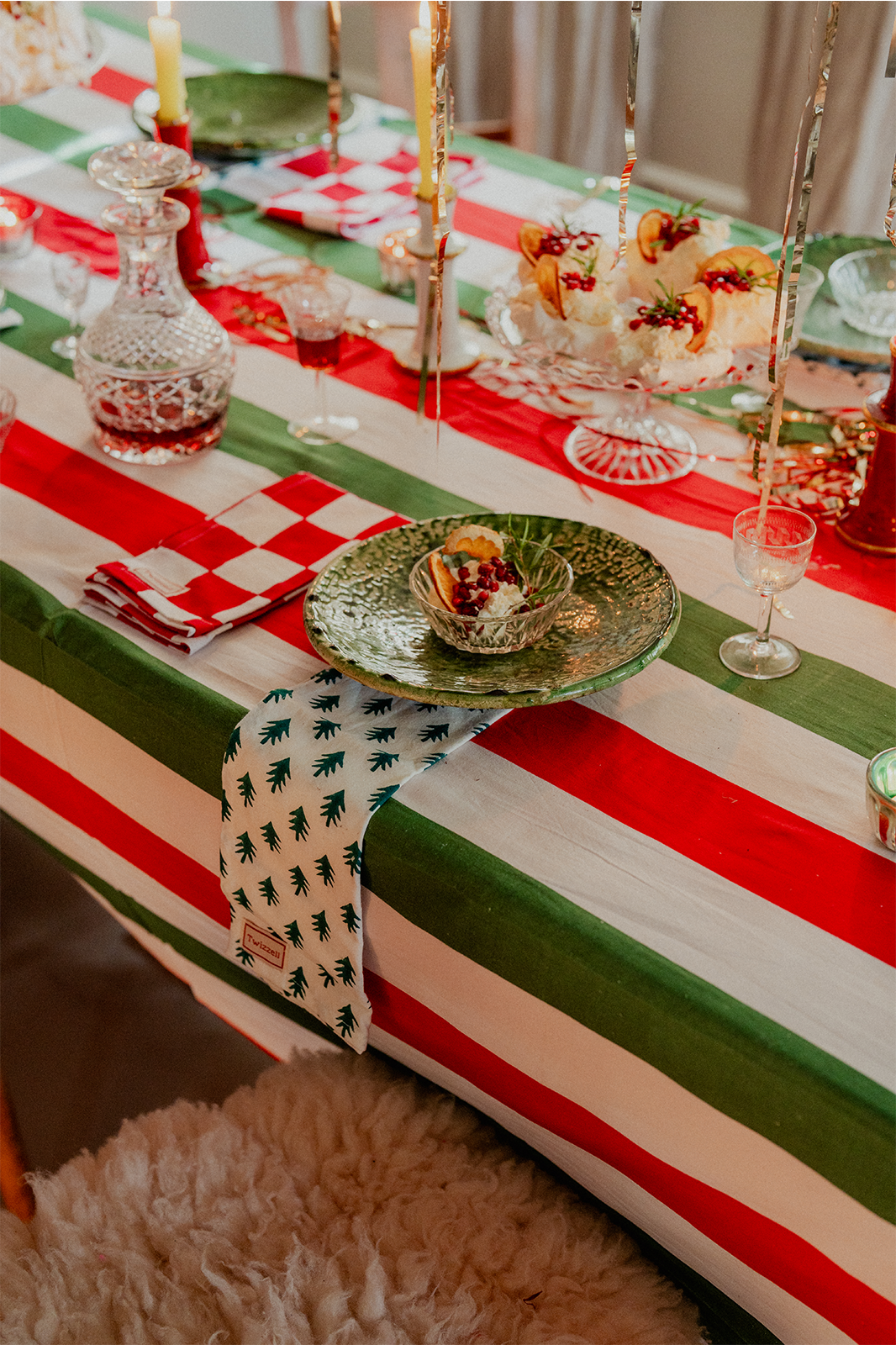 Red, Green and White Stripe Tablecloth