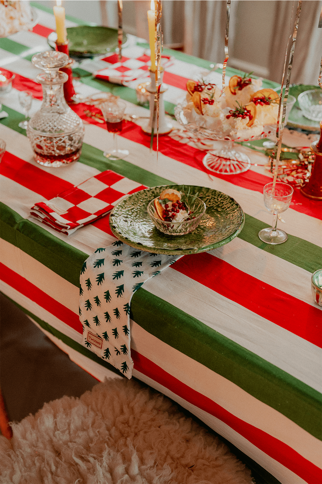 Red, Green and White Stripe Tablecloth