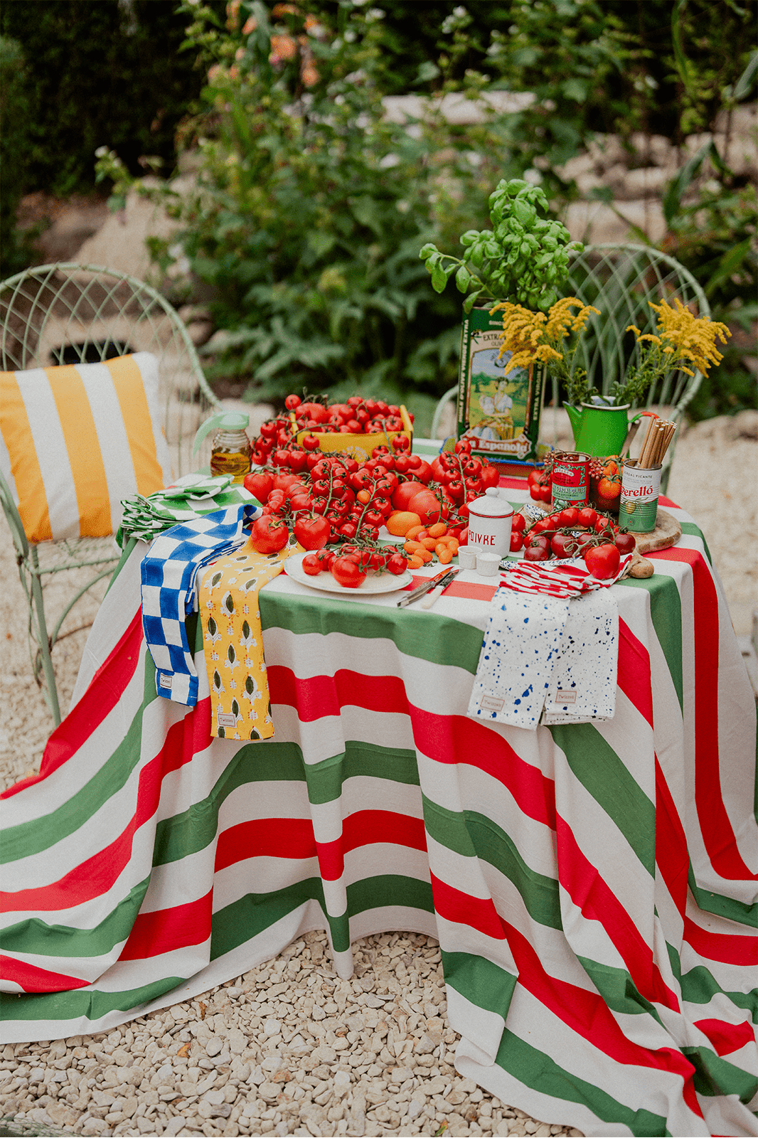 Red, Green and White Stripe Tablecloth