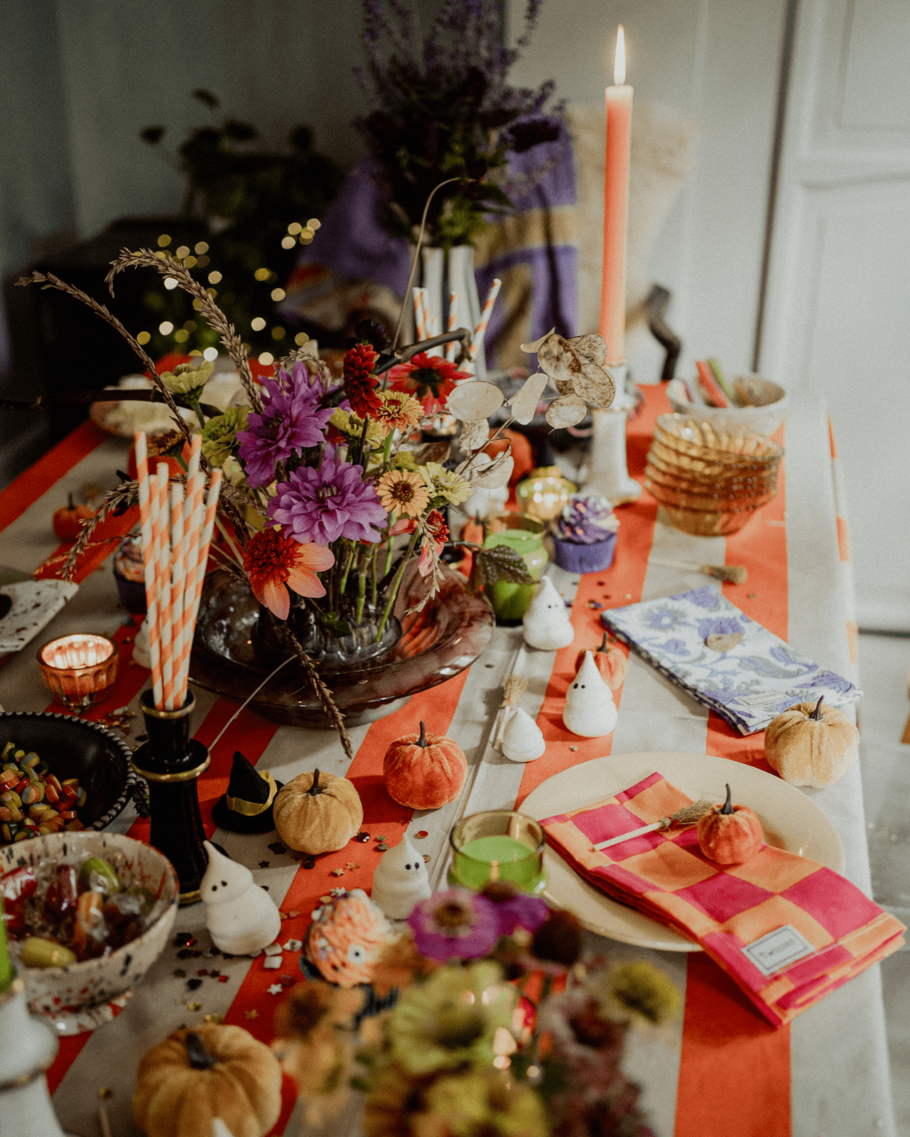 Orange and Beige Stripe Tablecloth