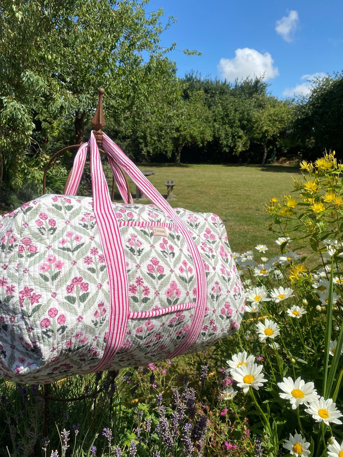 Indian Block Print Weekend Bag - Pink Diamond