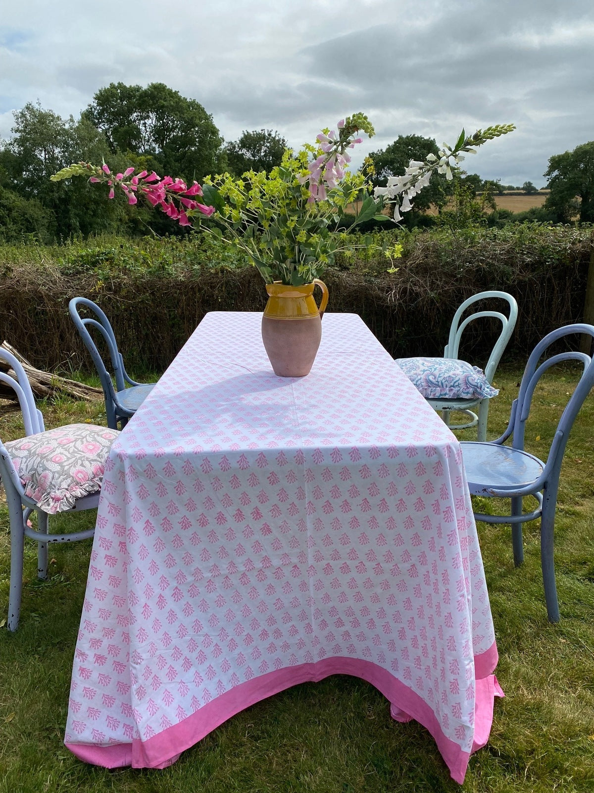 Indian Block Print Tablecloth - Pink Coral