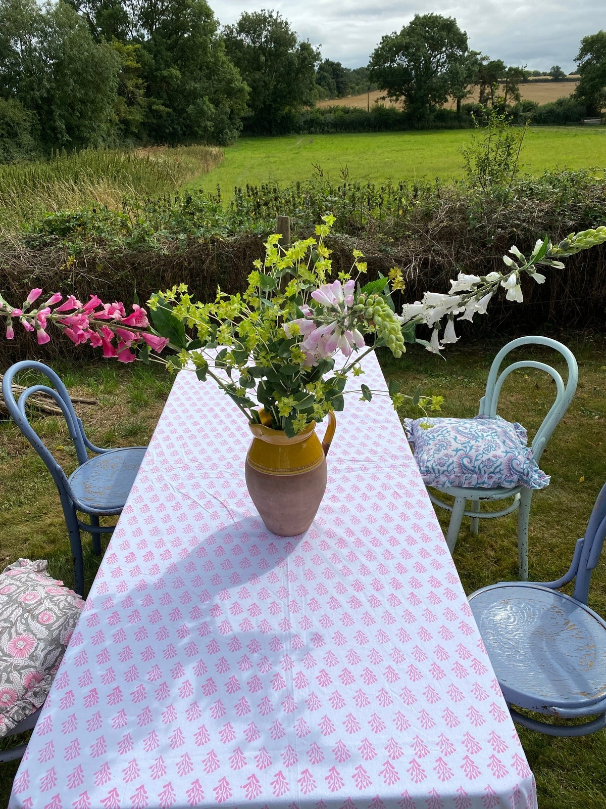 Indian Block Print Tablecloth - Pink Coral