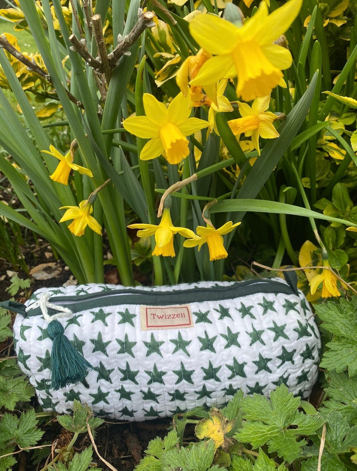 Quilted Indian Block Print Pencil Case - Blue Star