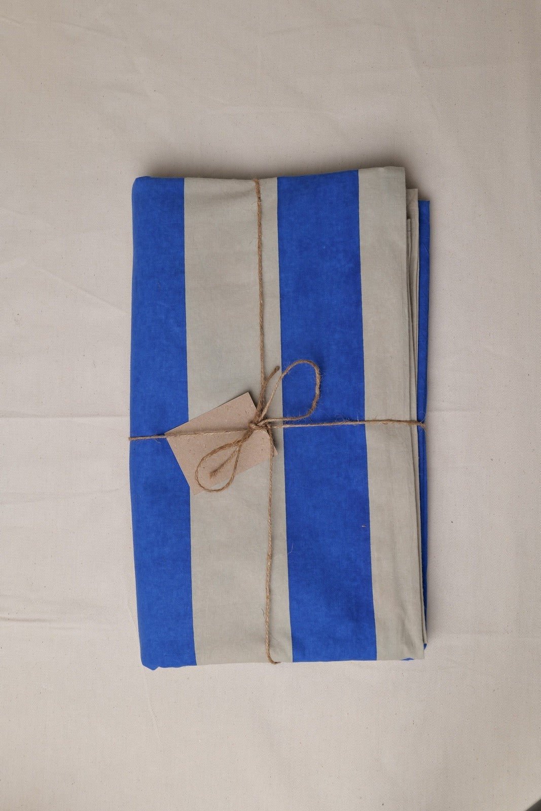 Blue and Beige Stripe Tablecloth