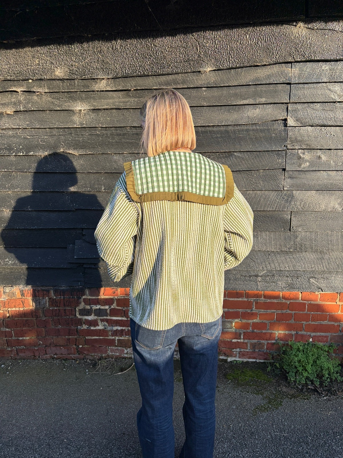 Sailor Collar Reversible Jacket - Green Gingham
