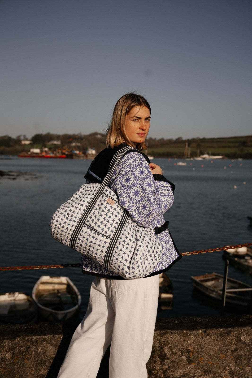 Indian Block Print Weekend Bag - Blue Star