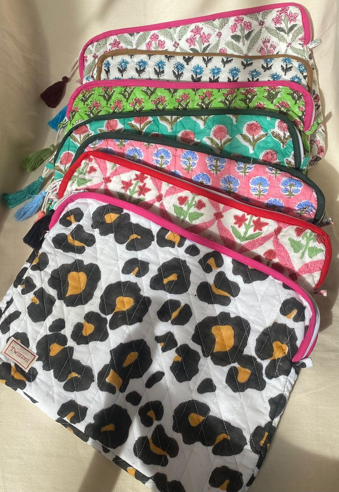 Indian Block Print Laptop Pouch - Pink and Lavender