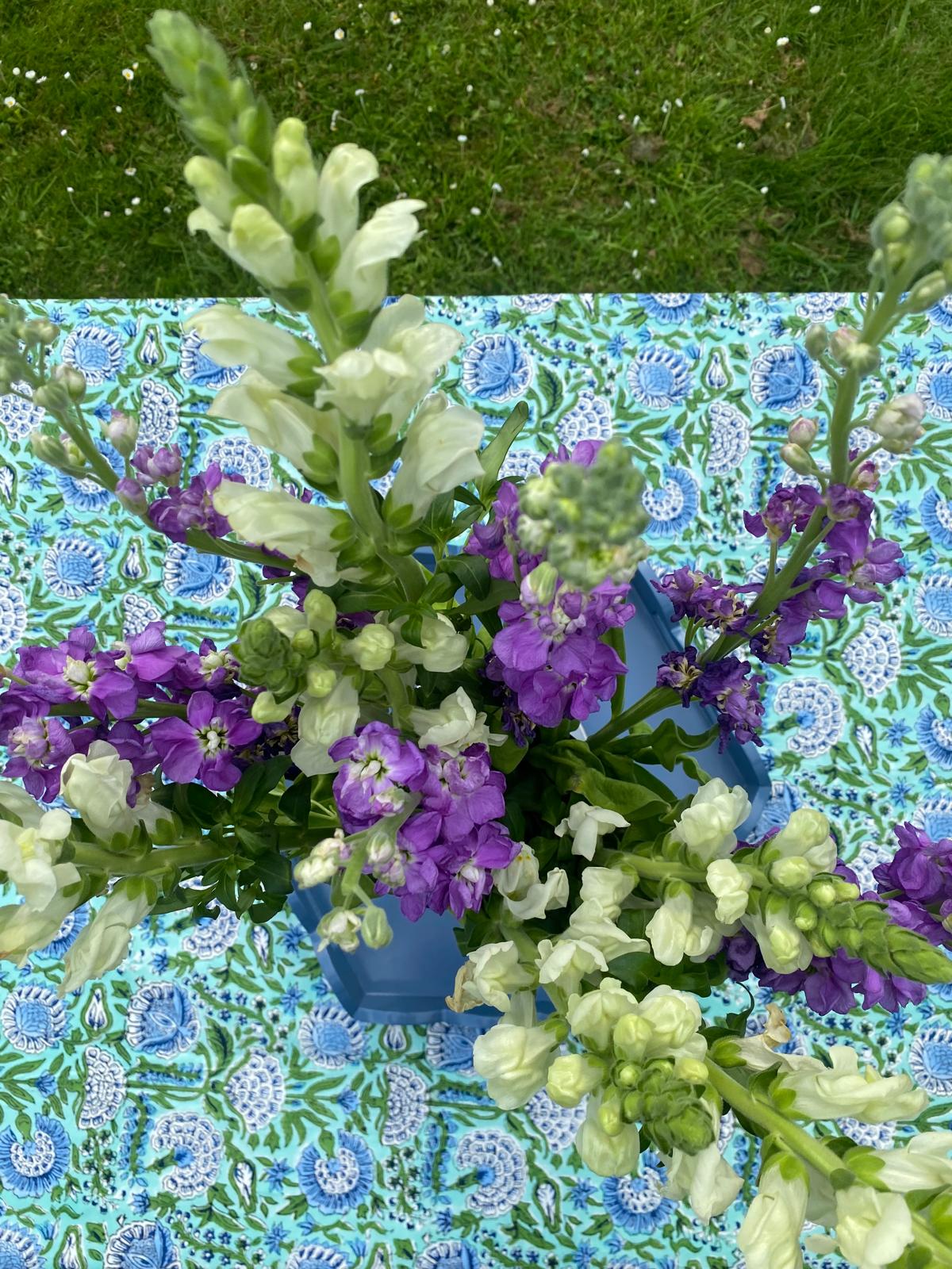 Indian Block Print Tablecloth - Green and Blue