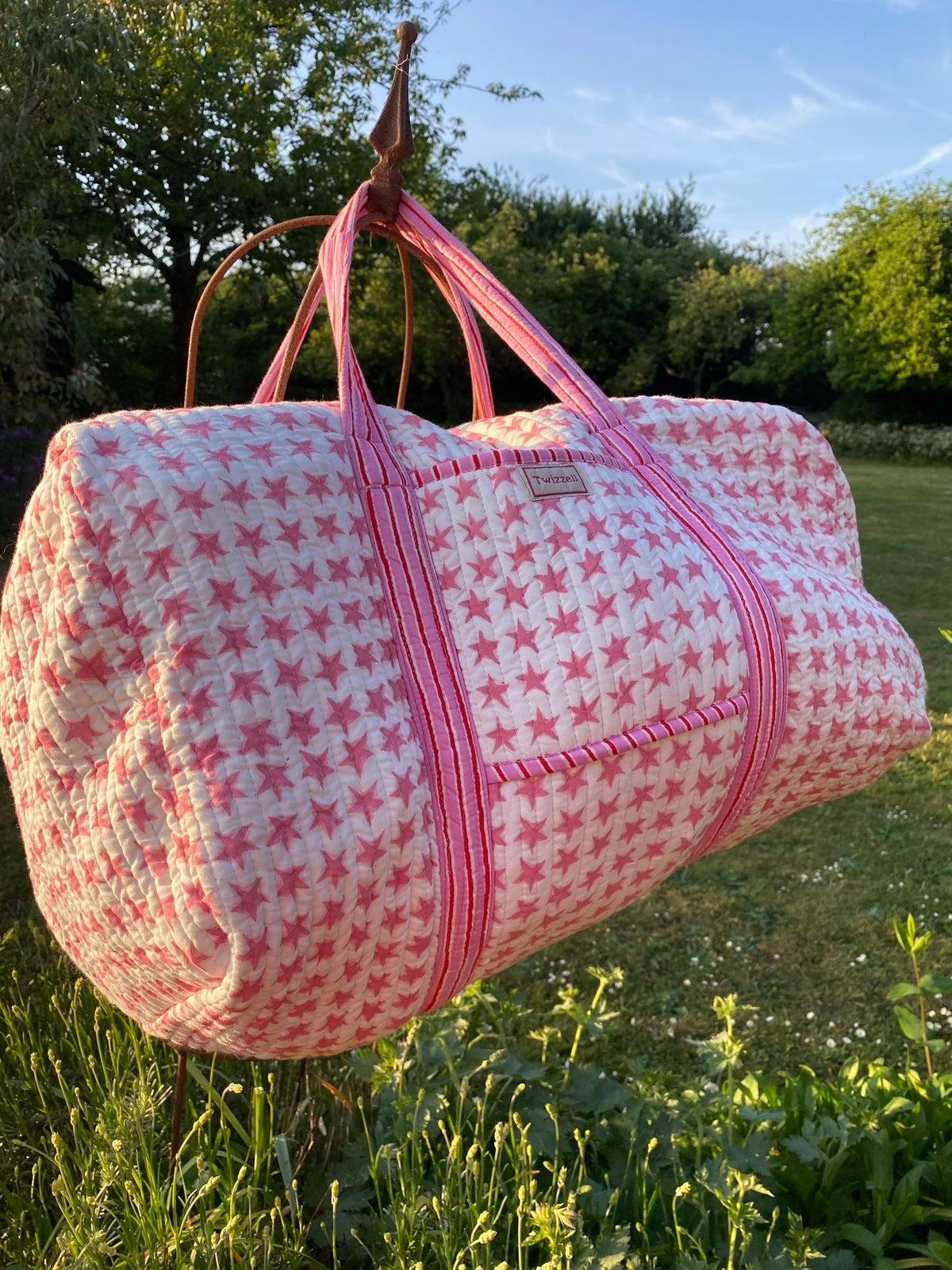 Indian Block Print Weekend Bag - Pink Star