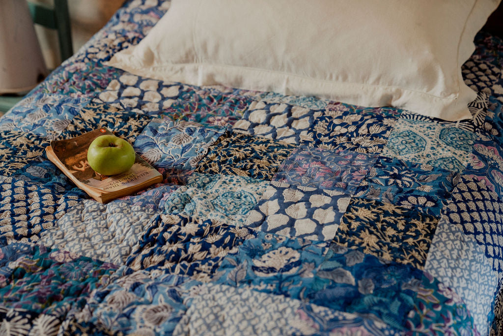 Quilts - Blue Patchwork with Blue Stripe Reverse