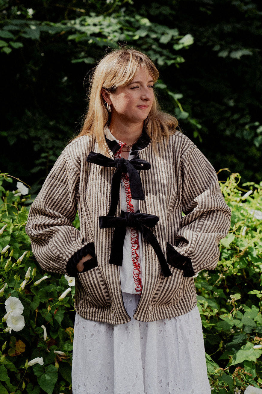 Liv Reversible Jacket - Navy and Mustard Tartan with Beige Stripe