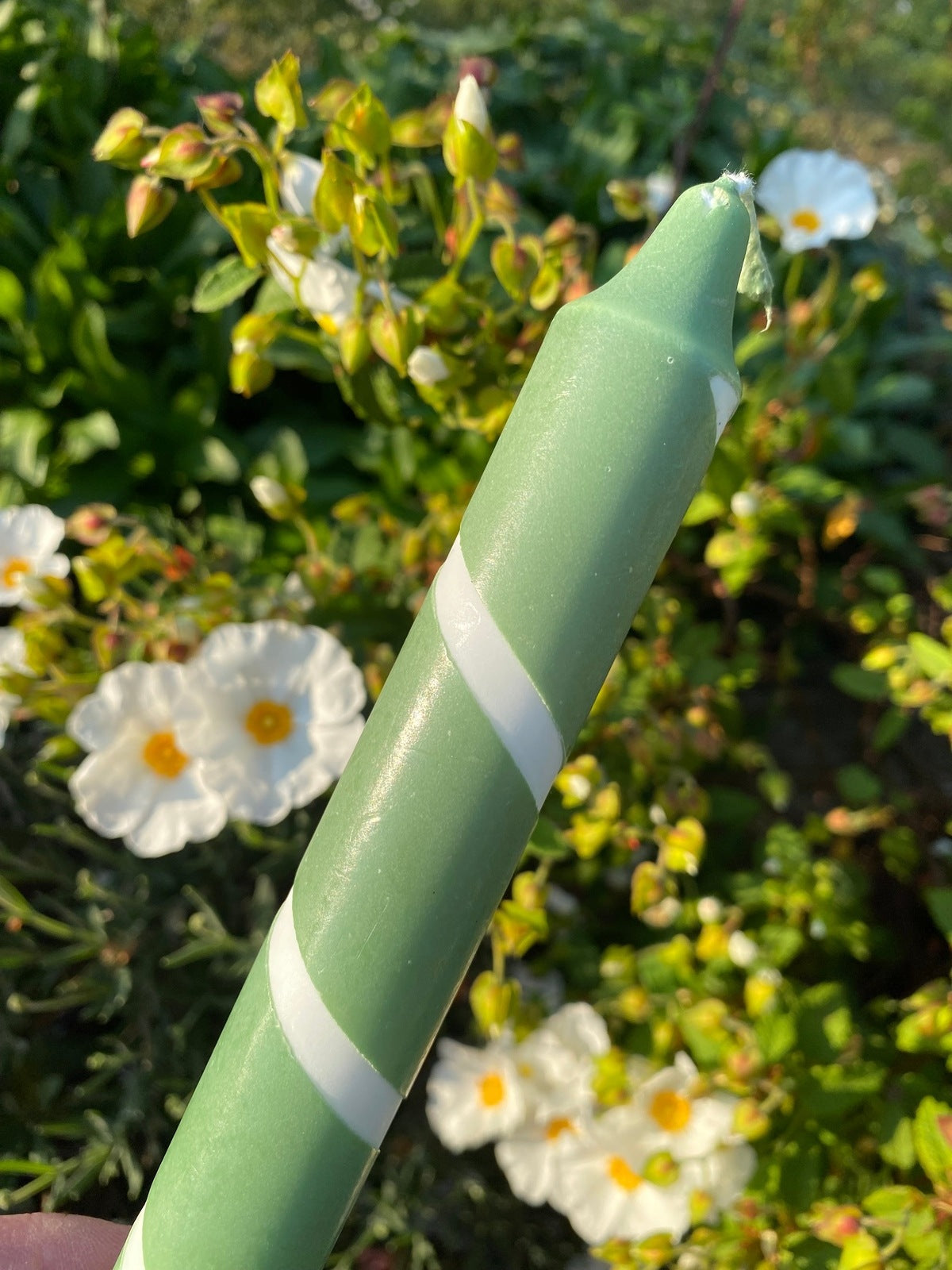 Green and White Spiral Candle