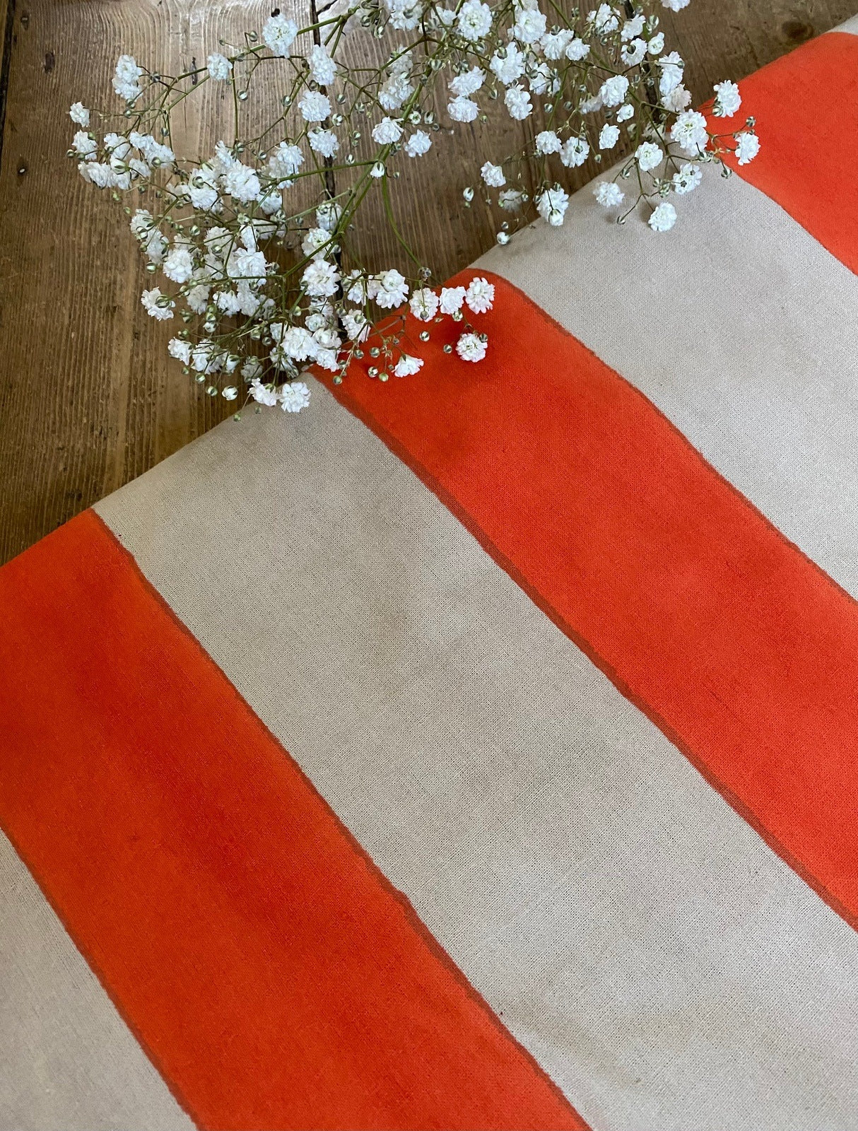 Indian Block Print Tablecloth - Orange and Beige stripe