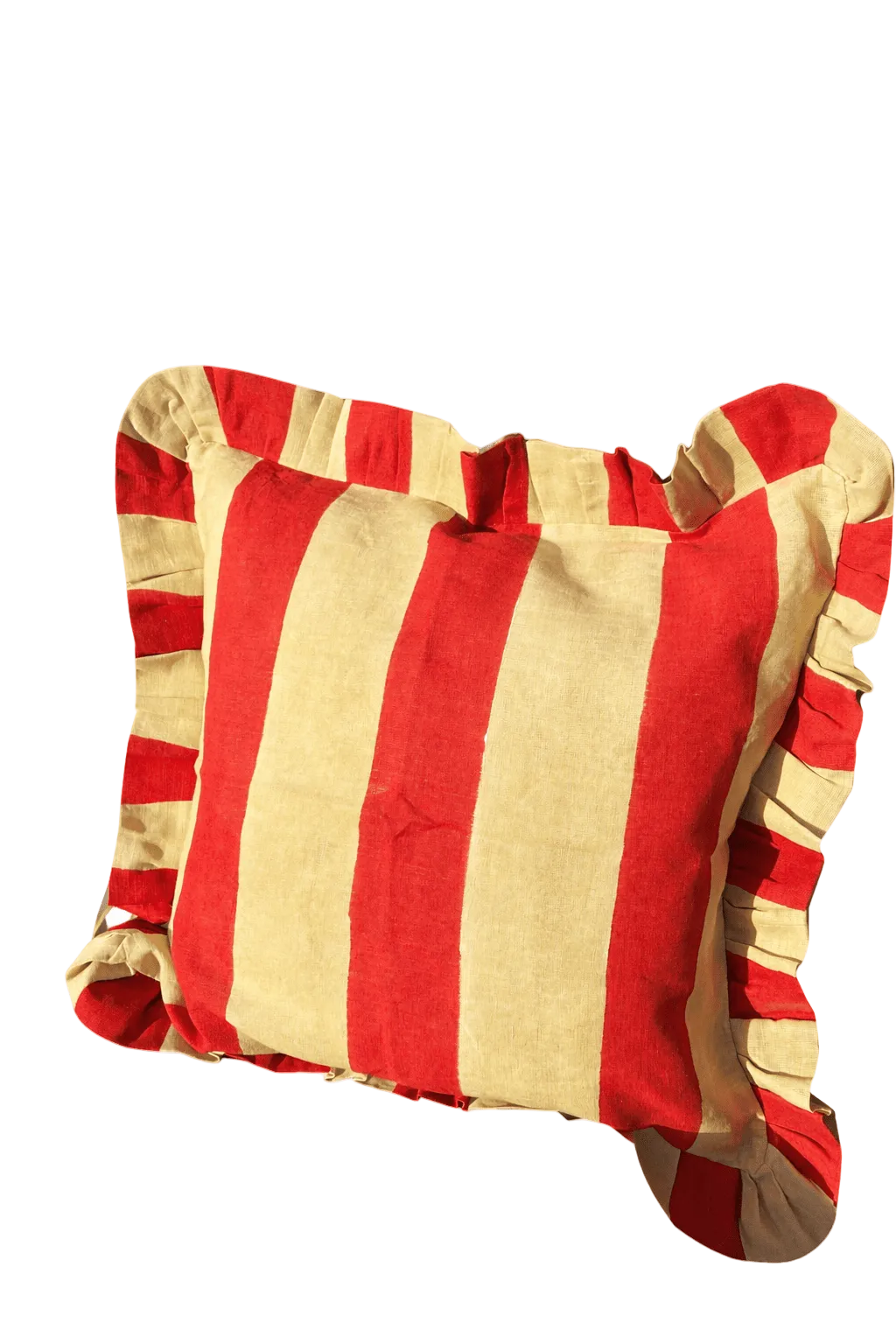 Ruffle Linen Cushion Cover - Red