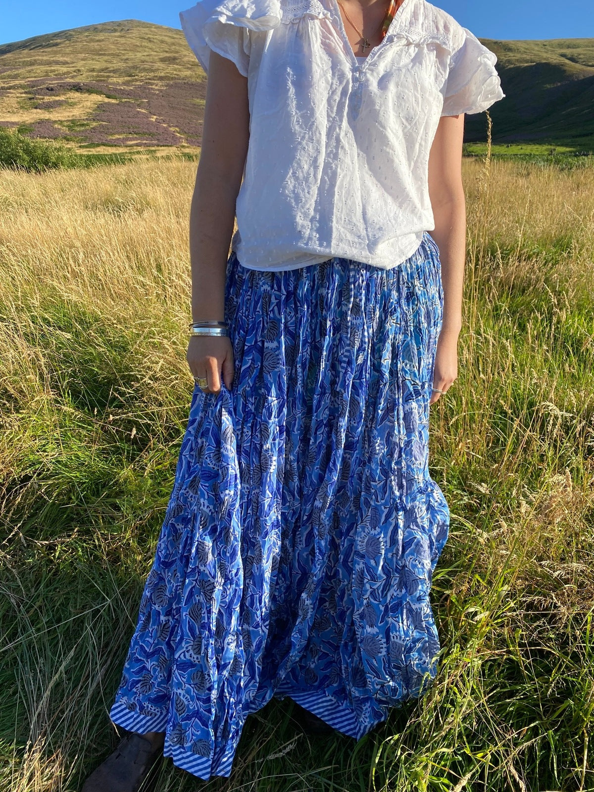Indian Block Print Skirt - Blue