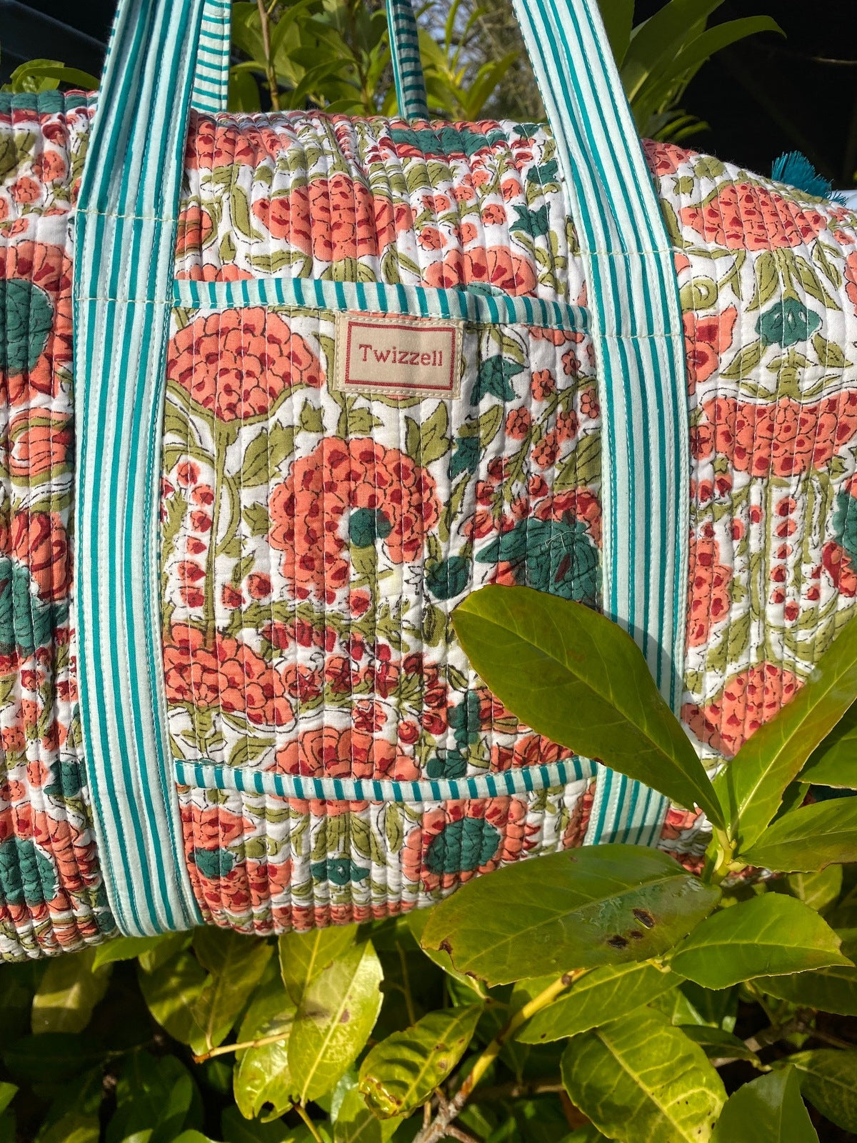 Indian Block Print Weekend Bag - Apricot