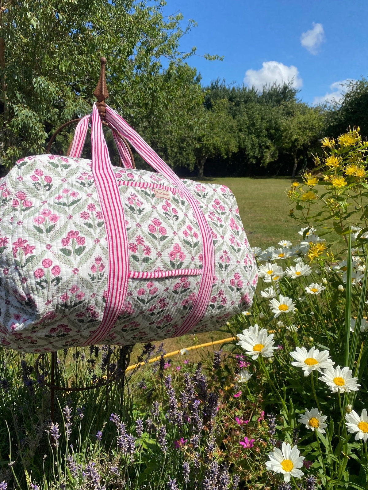 Indian Block Print Weekend Bag - Pink Diamond