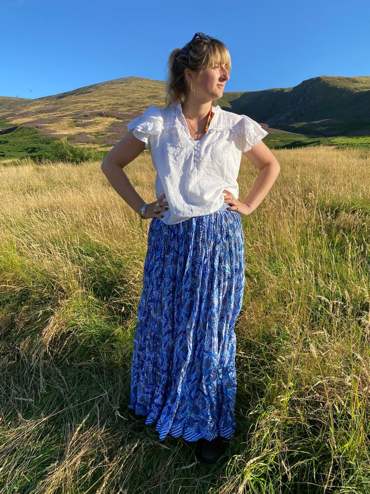 Indian Block Print Skirt - Blue