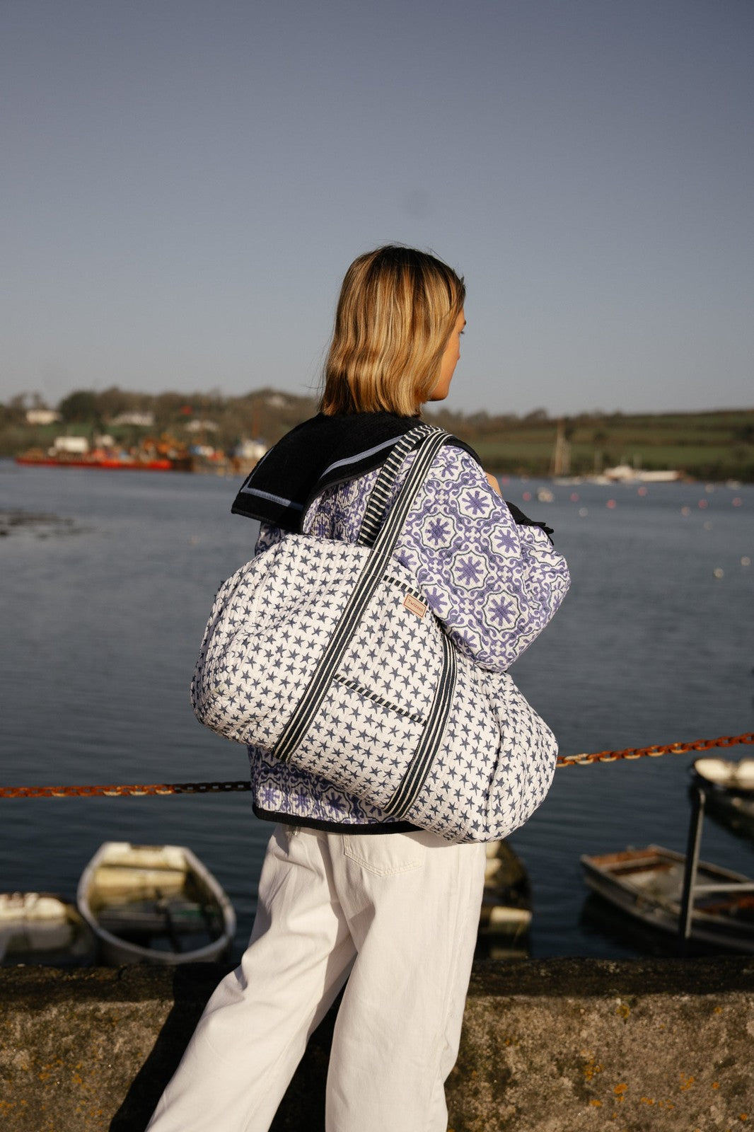 Indian Block Print Weekend Bag - Blue Star