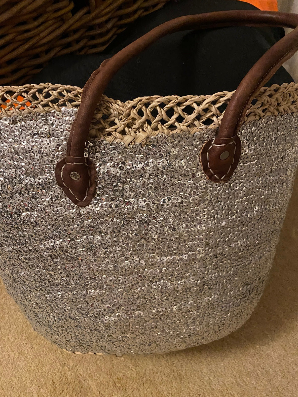 Large Silver Sequin Basket