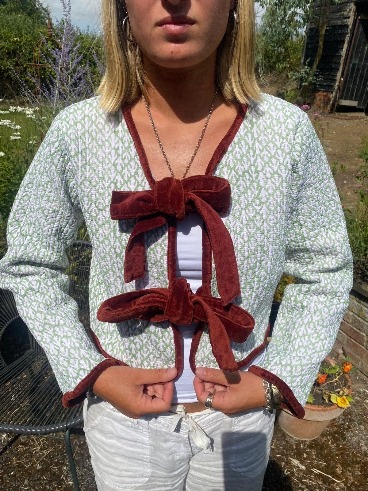 Reversible Jacket - Green/Green Stripe with maroon velvet trim