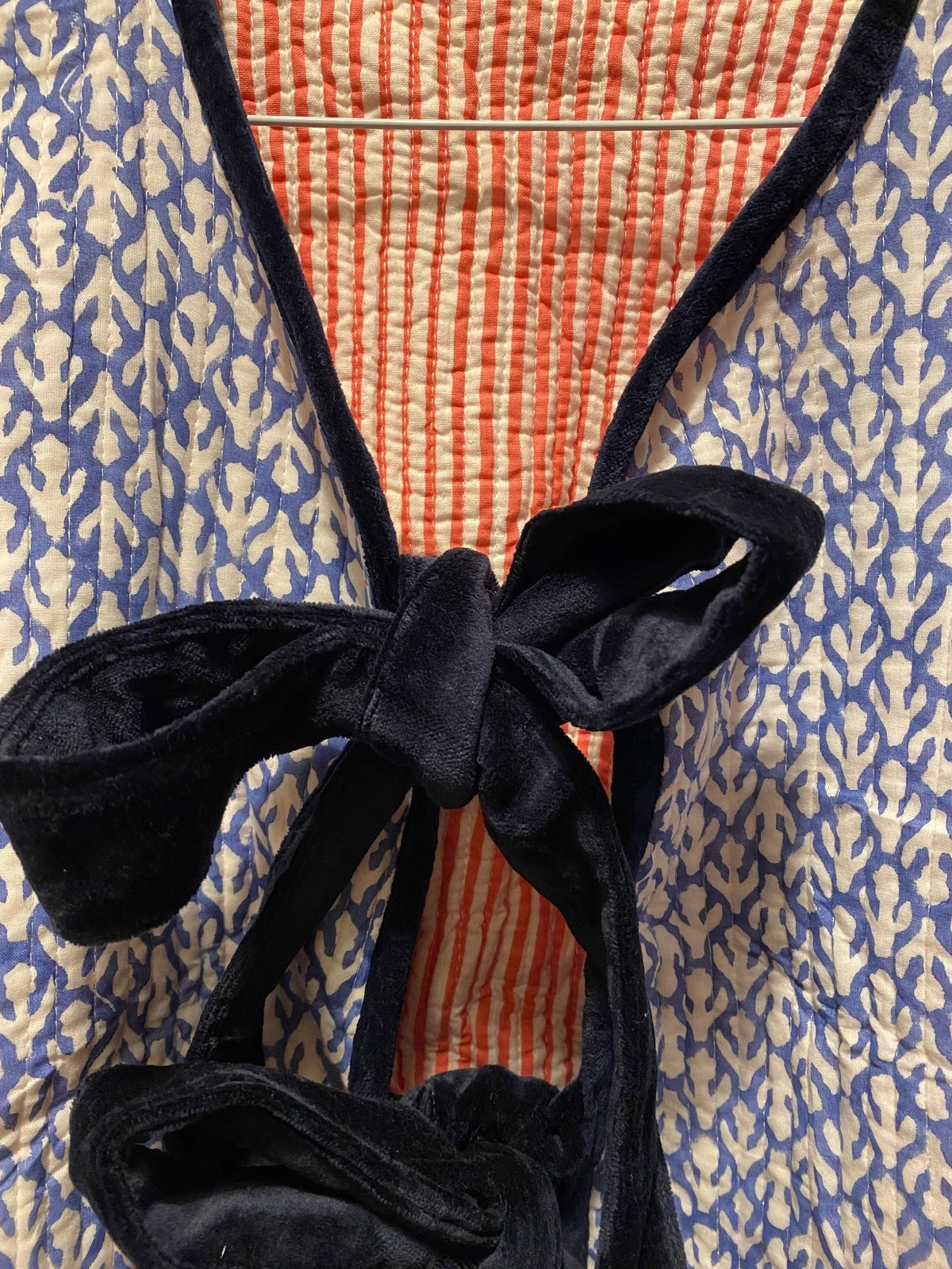 Reversible Jacket - Blue/Pink Stripe with navy velvet trim