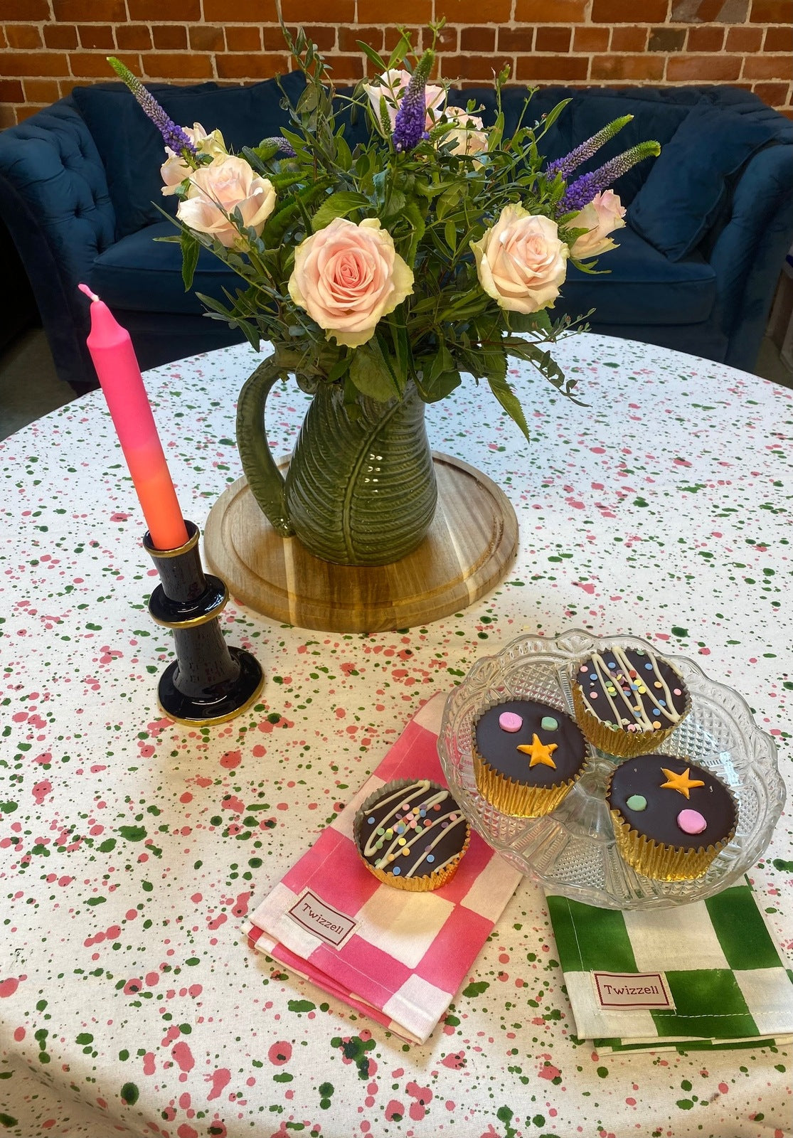 Green & Pink Splatter Tablecloth