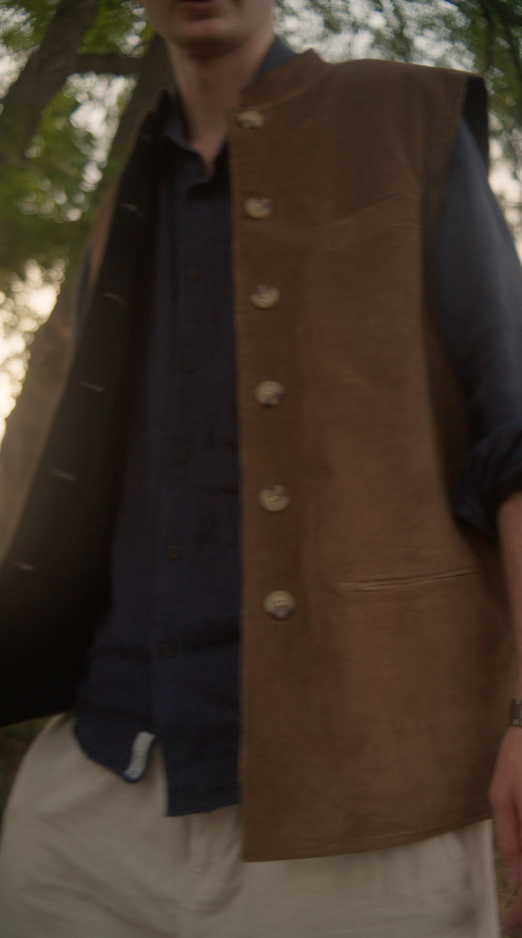 Nehru Jacket Navy and Tan Corduroy