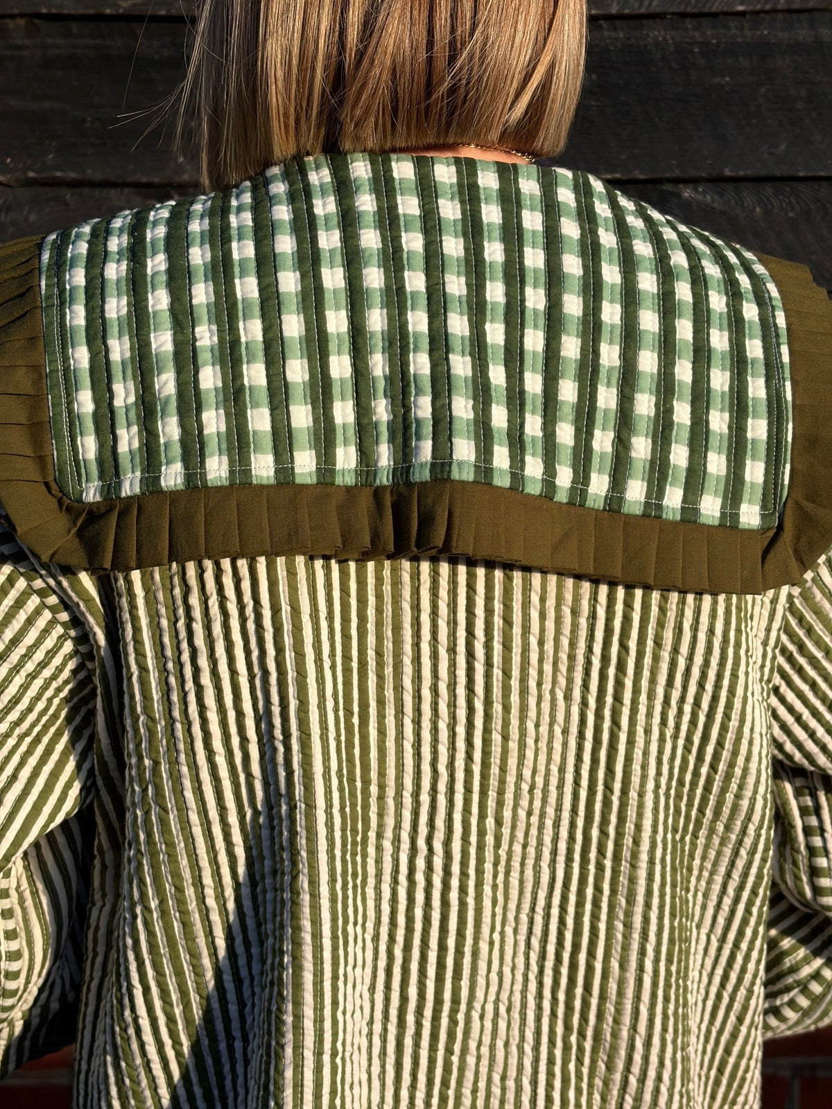 Sailor Collar Reversible Jacket - Green Gingham