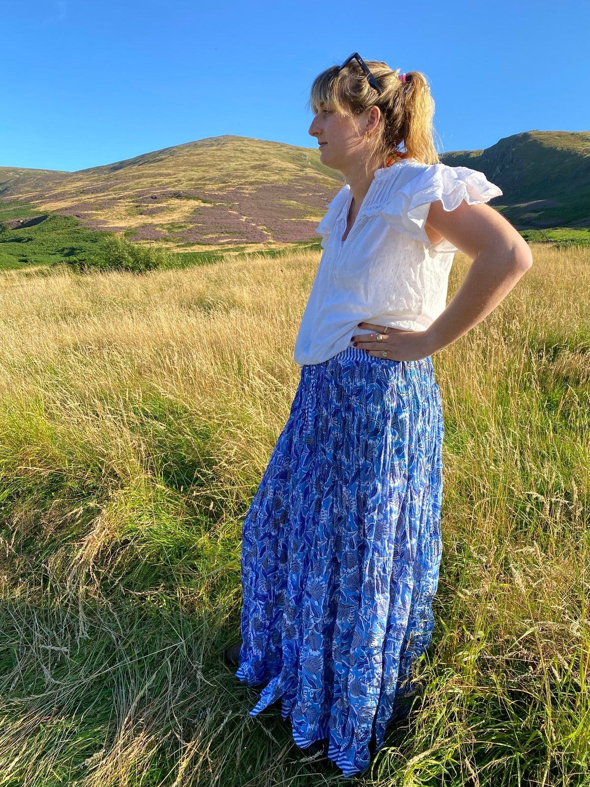 Indian Block Print Skirt - Blue